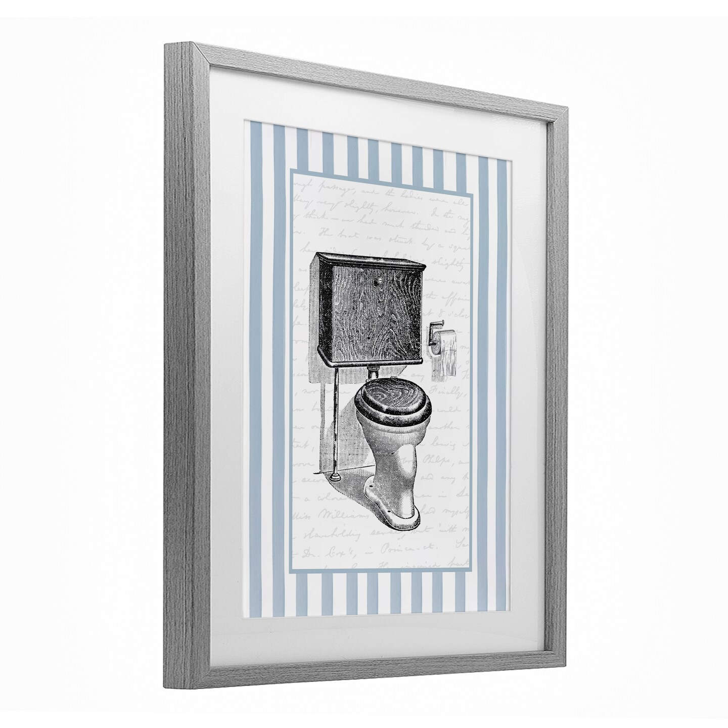 Stupell Industries Vintage Toilet Blue Stripes Framed Print Under Glass, design by Lettered and Lined