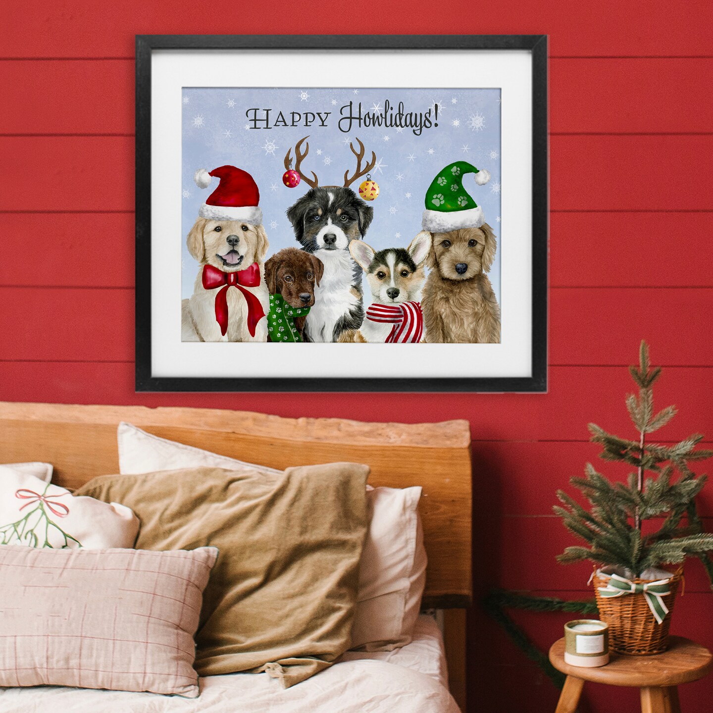 Stupell Industries Happy Howlidays Seasonal Puppies Framed Print Under Glass, design by Brett Blumenthal