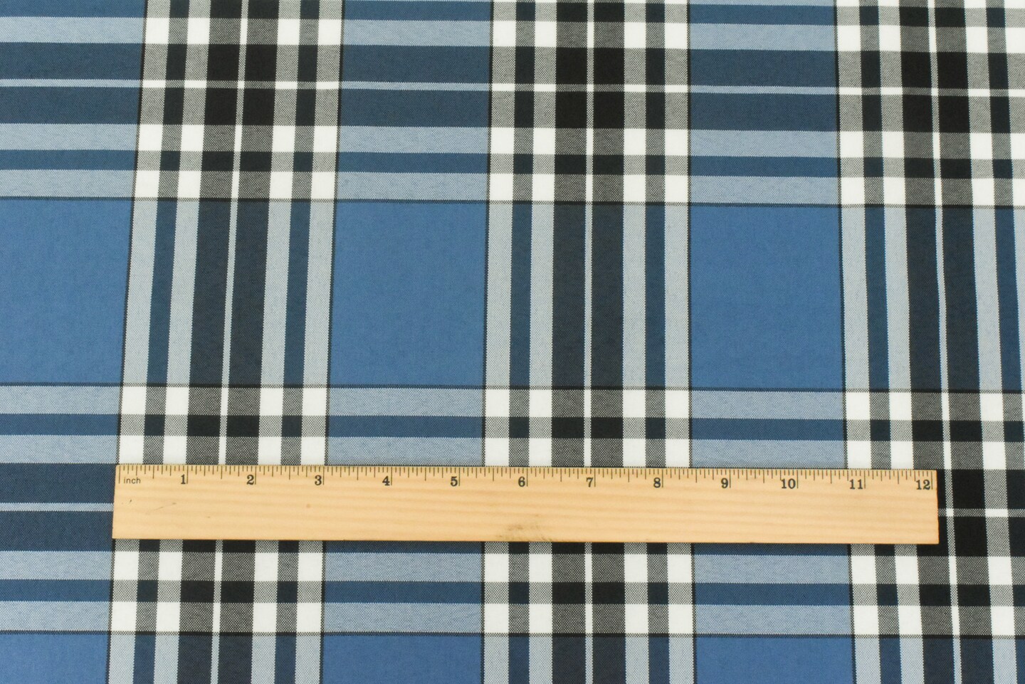 Student Blue-Black-White Plaid Poly Madras Woven Fabric By the Yard