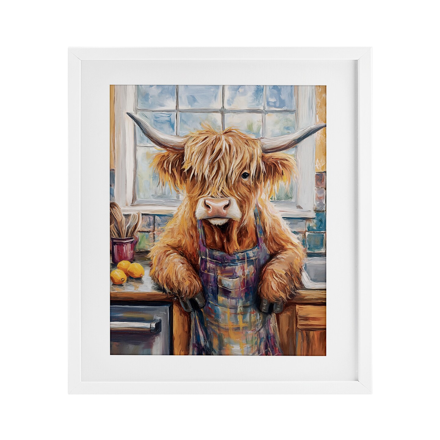 Stupell Industries Kitchen Time Chef Cow Framed Print Under Glass, design by Nina Blue