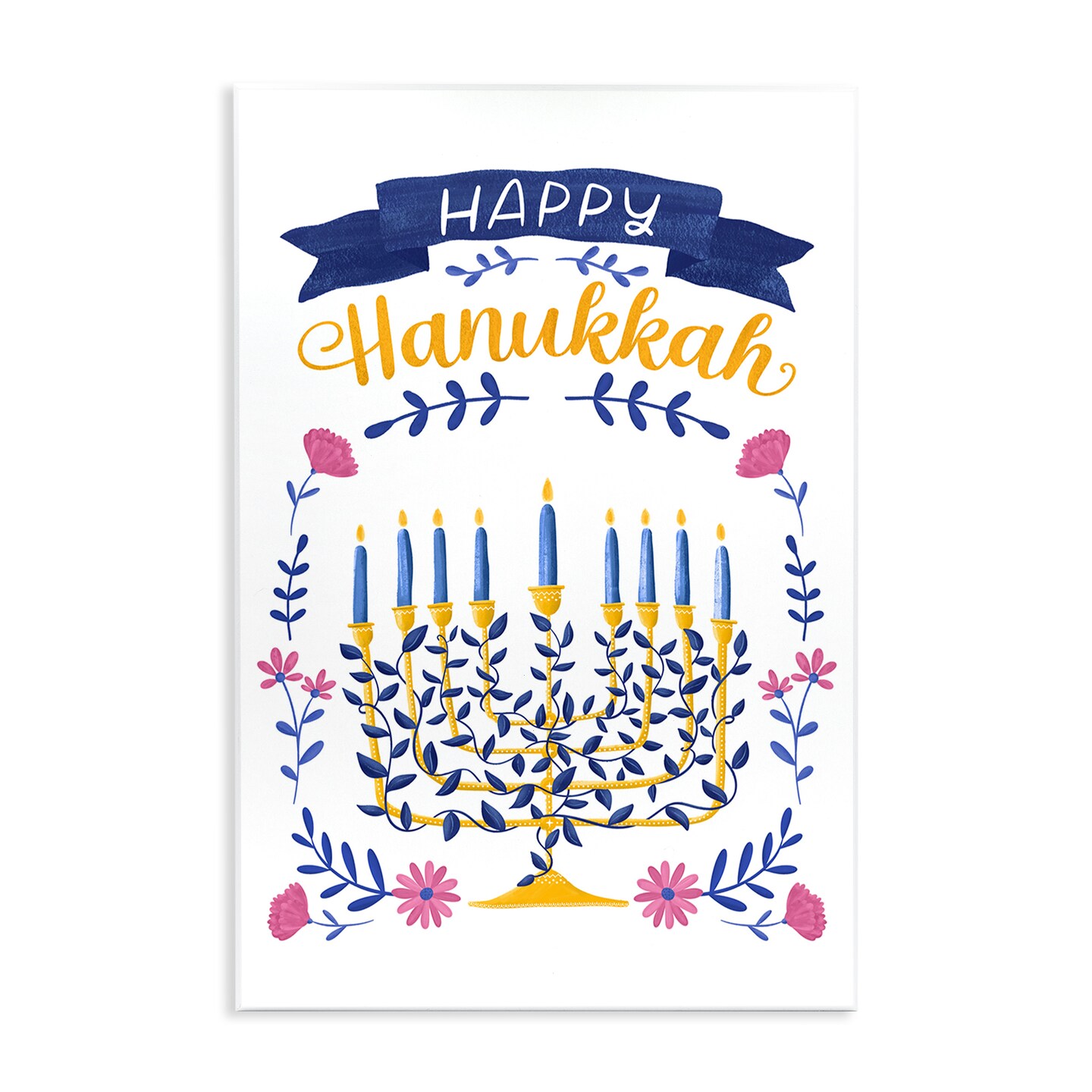 Stupell Industries Floral Menorah Happy Hanukkah Wall Plaque, design by JJ Design House LLC