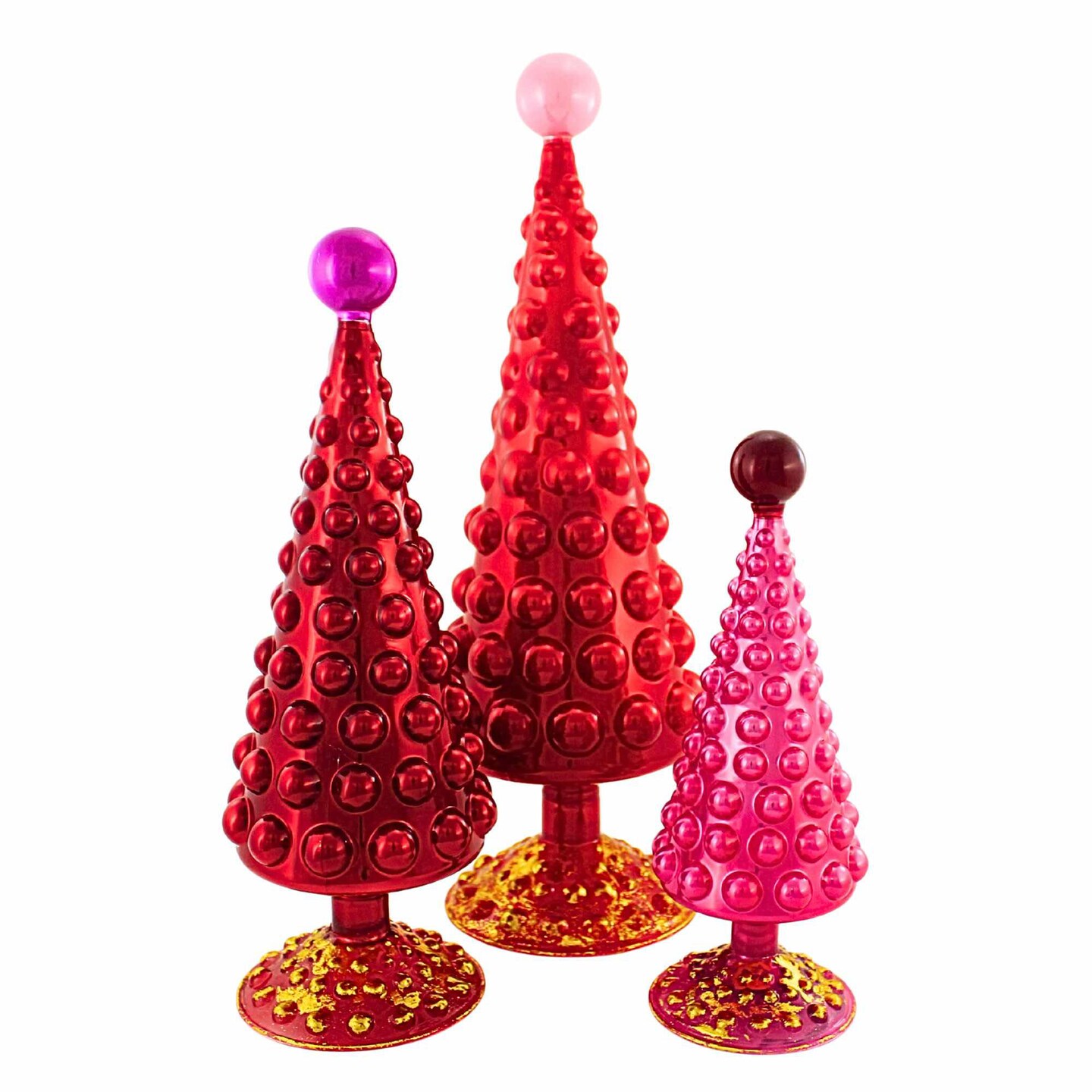 Cody Foster 16.0 Inch Midcentury Modern Hobnail Tree Set Christmas Decorative Tree Set , Christmas Decor Valentine's Day, Varying Heights: 16.0, 12.5, 9.75 Inches