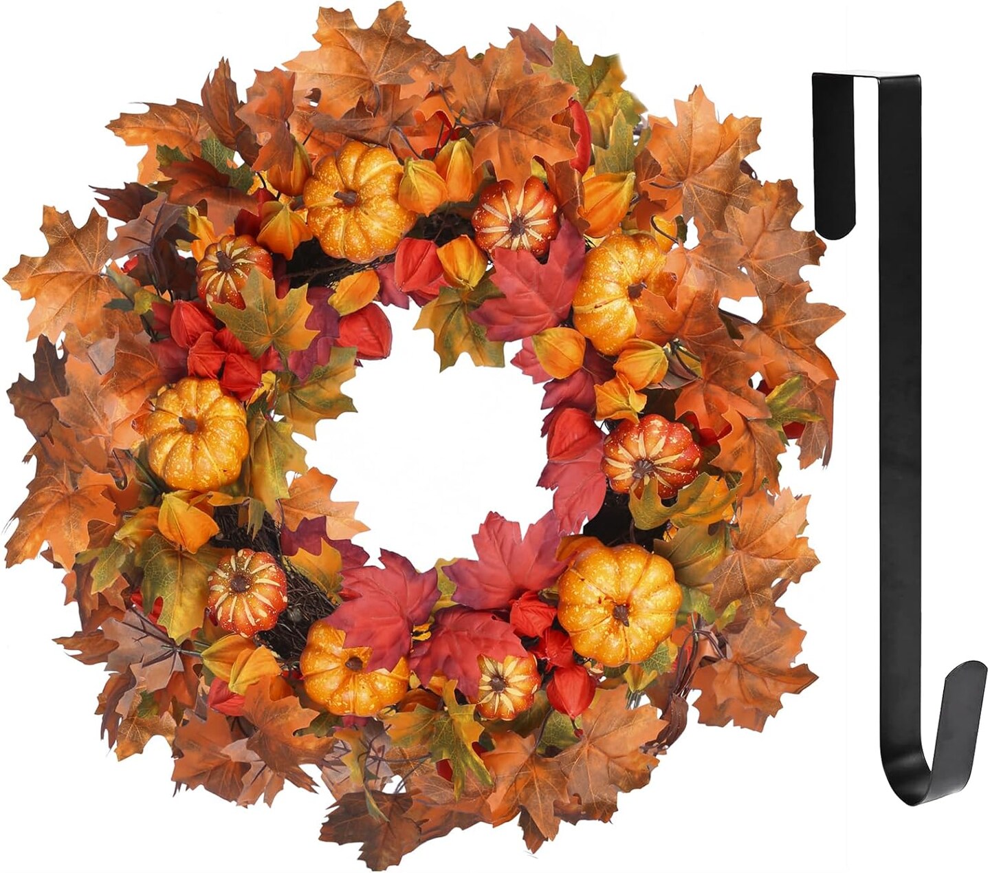 24&#x2019;&#x2019; Artificial Autumn Fall Wreaths with Pumpkin and Hook
