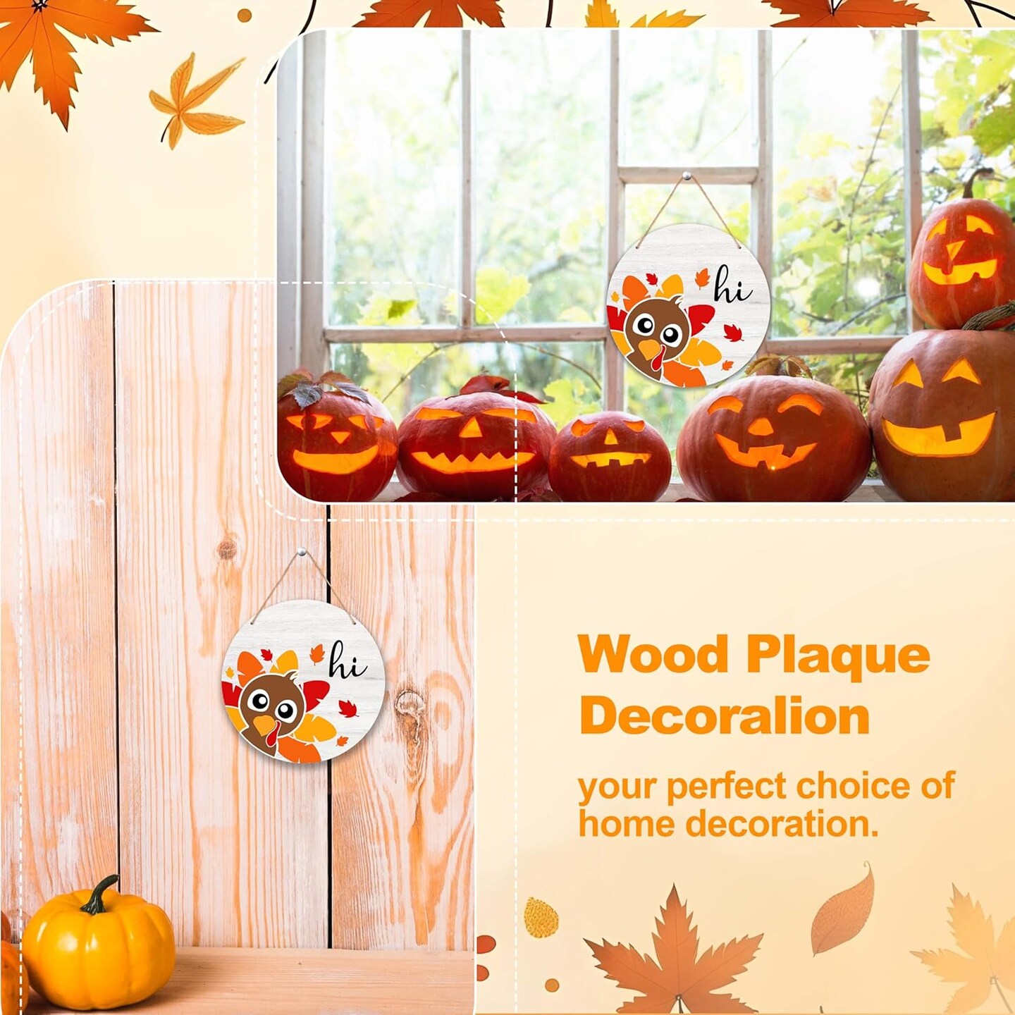 Thanksgiving Wooden Sign for Front Door Decor(Multicolor)