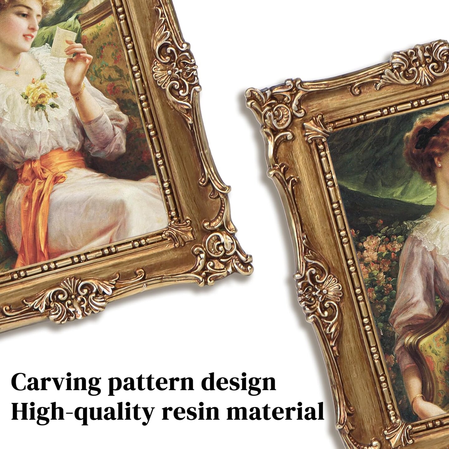 5x7 Vintage Photo Frames, Black Hand-Crafted Resin Photo Frame with Easel & Hook,(Gold)9.4"L x 7.5"W