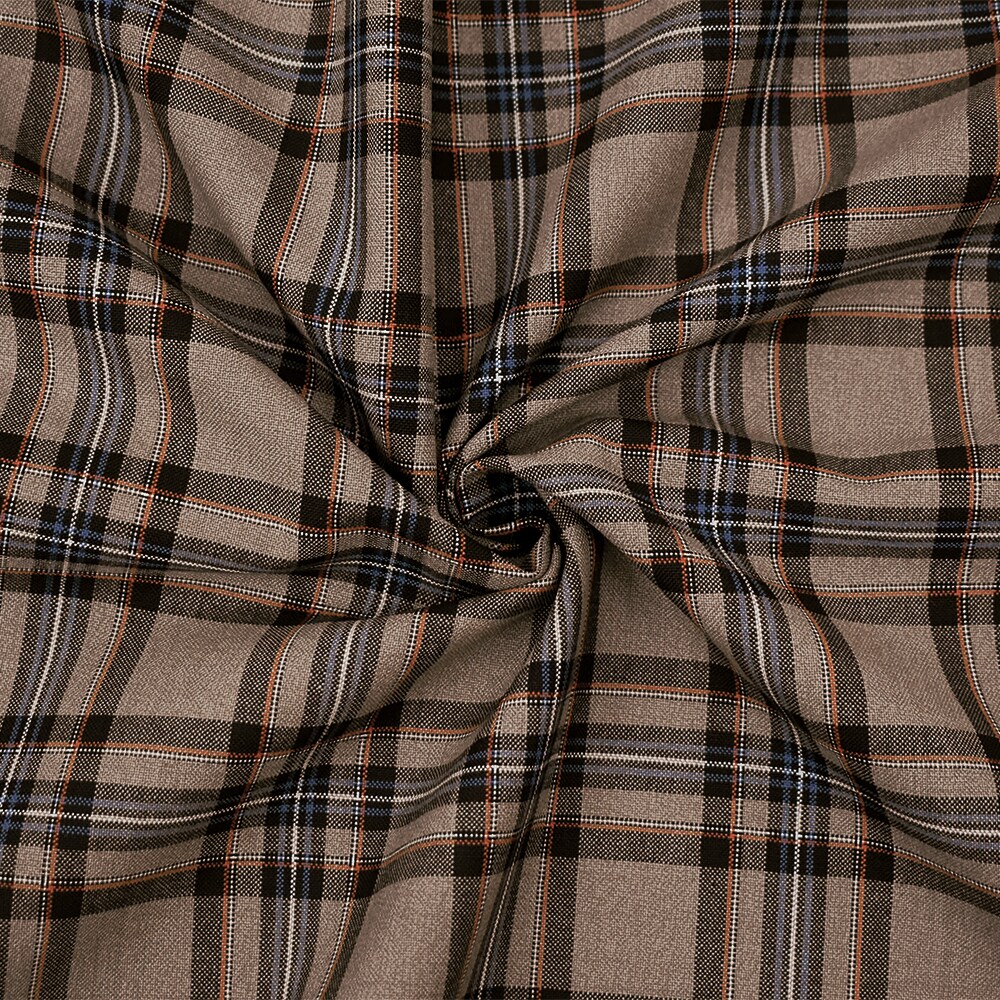 Brown-Orange-Multi Wool-Poly Plaid Woven Shirting Fabric By the Yard