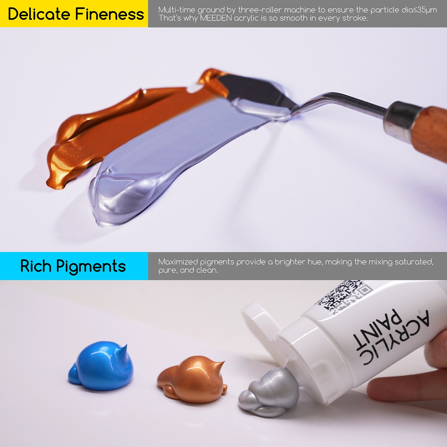 MEEDEN 6-color Metallic Acrylic Paint, 120 ml/4.06 oz Tubes Heavy Body Acrylic Paint Set, Rich Pigments Non-Toxic Art &#x26; Craft Paints for Artists, Hobby Painters &#x26; Beginners