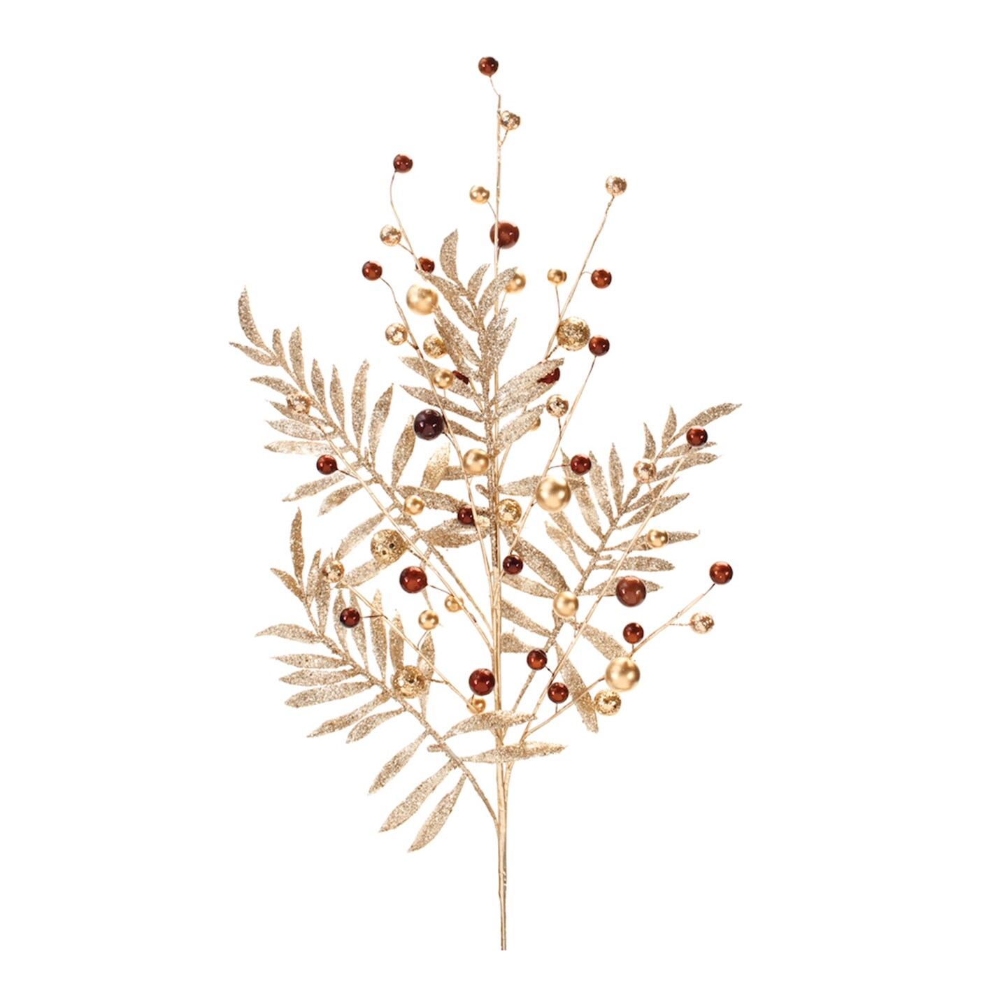 Melrose Glittered Leaf and Berry Artificial Christmas Sprays - 33&#x22; - Gold - Set of 2