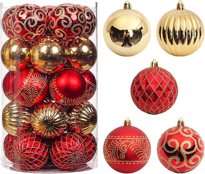 Christmas Ornament Decorations for Christmas Tree Hanging Decorative Red Gold Bauble Set for Home Party Wedding Decor