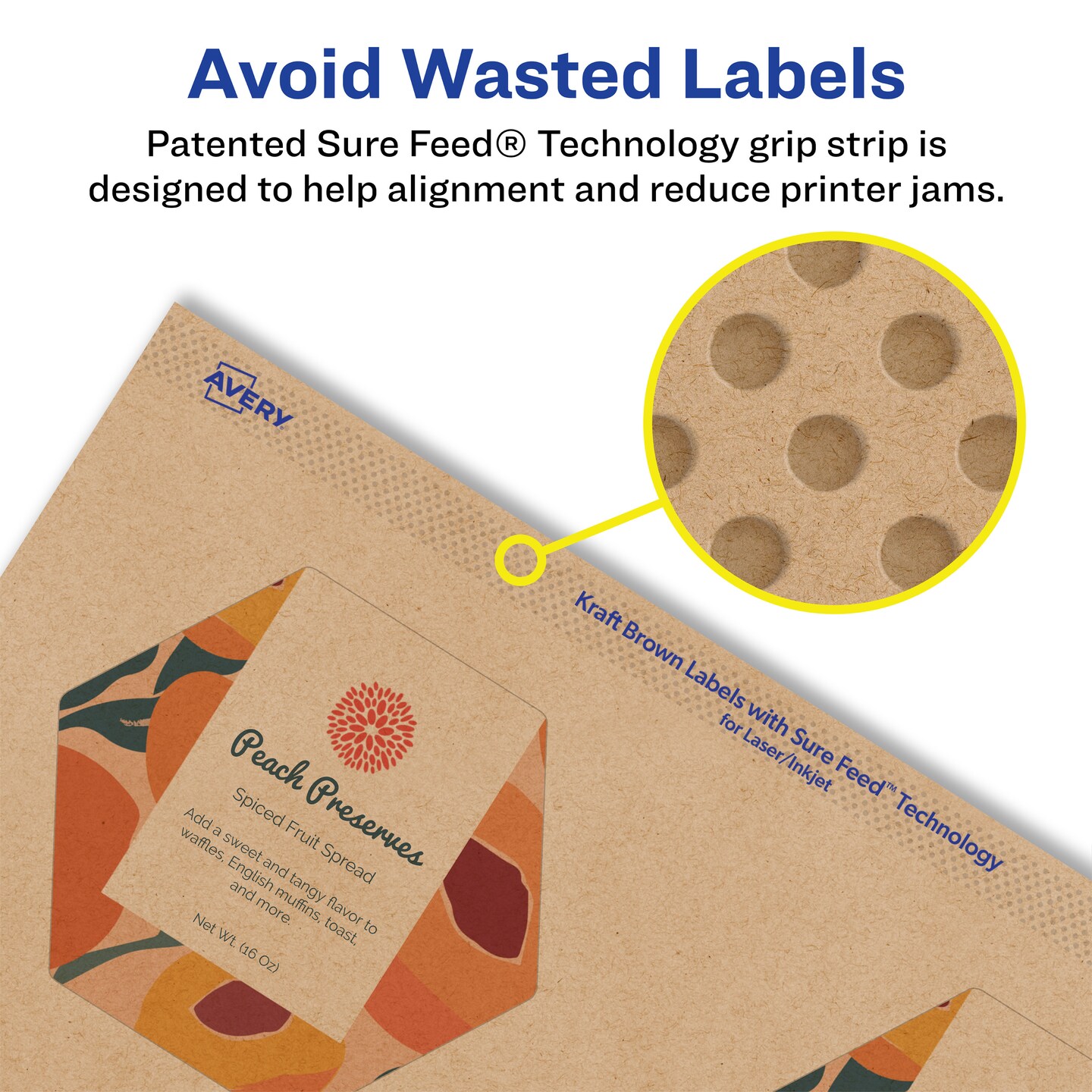 Avery Kraft Brown Hexagon Labels with Sure Feed, 2-1/2&#x22; x 2-57/64&#x22;