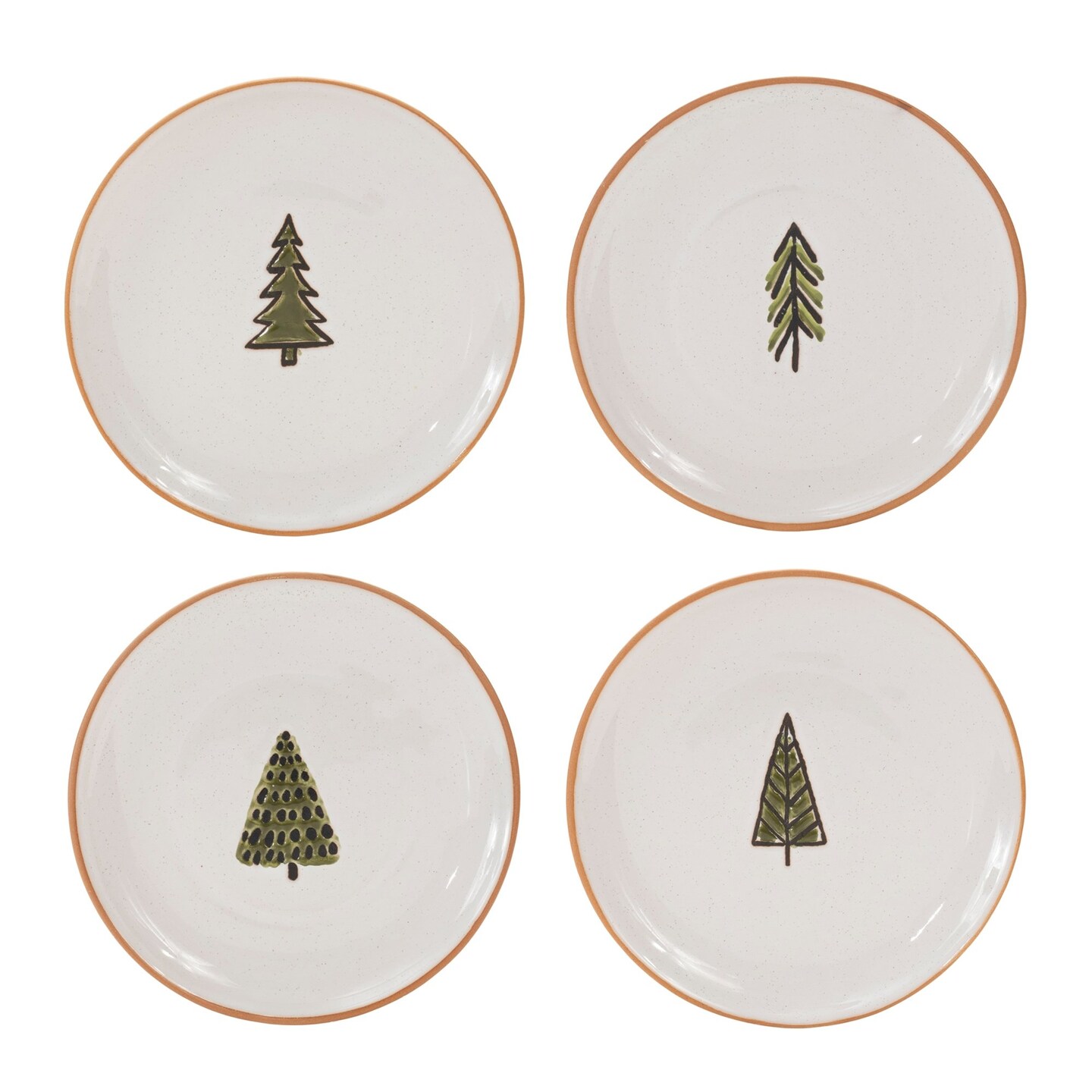 Melrose Ceramic Pine Tree Christmas Display Plates - 7.25" - Green and White - Set of 4