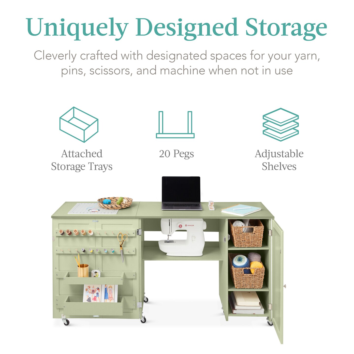 Best Choice Products Large Portable Multipurpose Folding Sewing Table w/ Magnetic Doors, Craft Storage