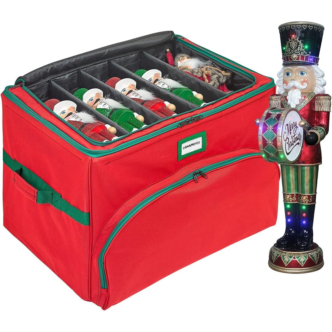 Christmas Ornament Storage Box - Holds Up To 72 Ornaments 4 X 4 Adjustable Compartments For Figurines Etc. - 600D/