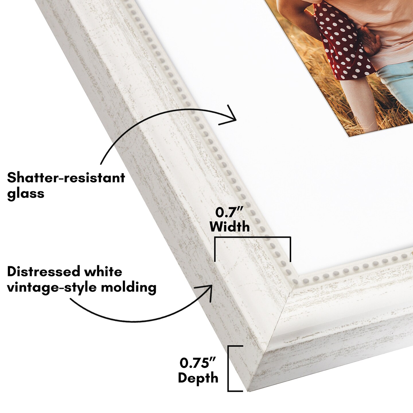 Americanflat Vintage Frames - Picture Frame with Beaded Accents - Use with Included Mat - Distressed Finish