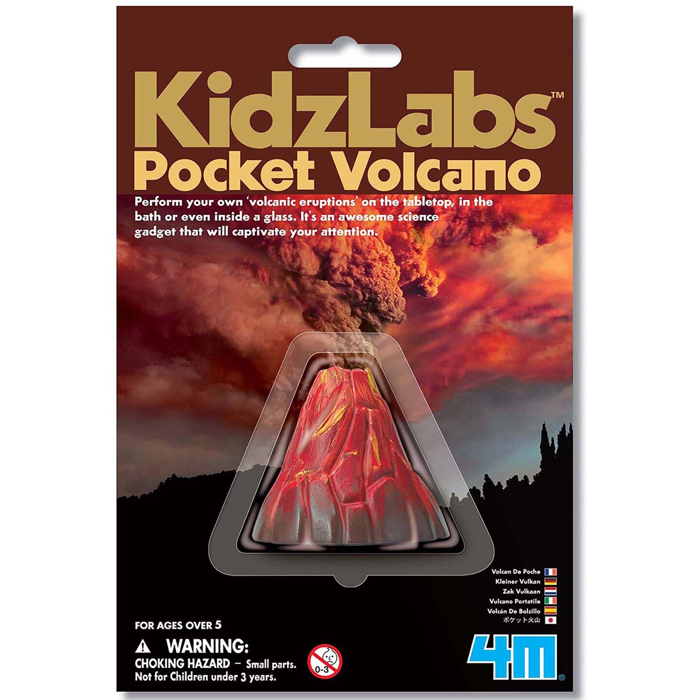 4M: KidzLabs: Pocket Volcano - Create Mini Tabletop Volcanic Eruptions, Baking Soda, Chemical Reactions Kit, STEM Science Activity Set, Kids Ages 5+