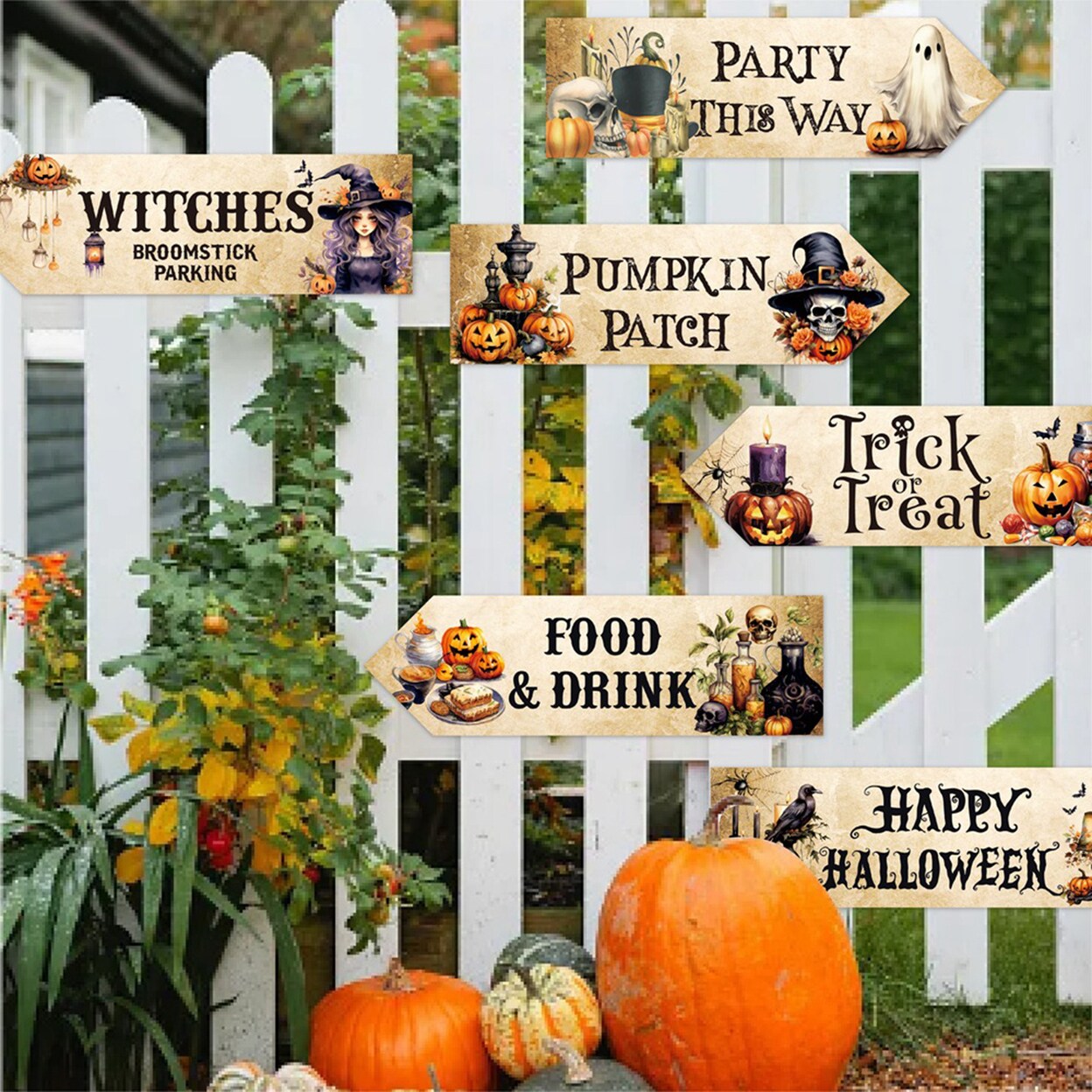 24Pcs Halloween Yard Street Signs Horror Road Signs Happy Halloween Directional Sign Outdoor Decoration For Yard Porch