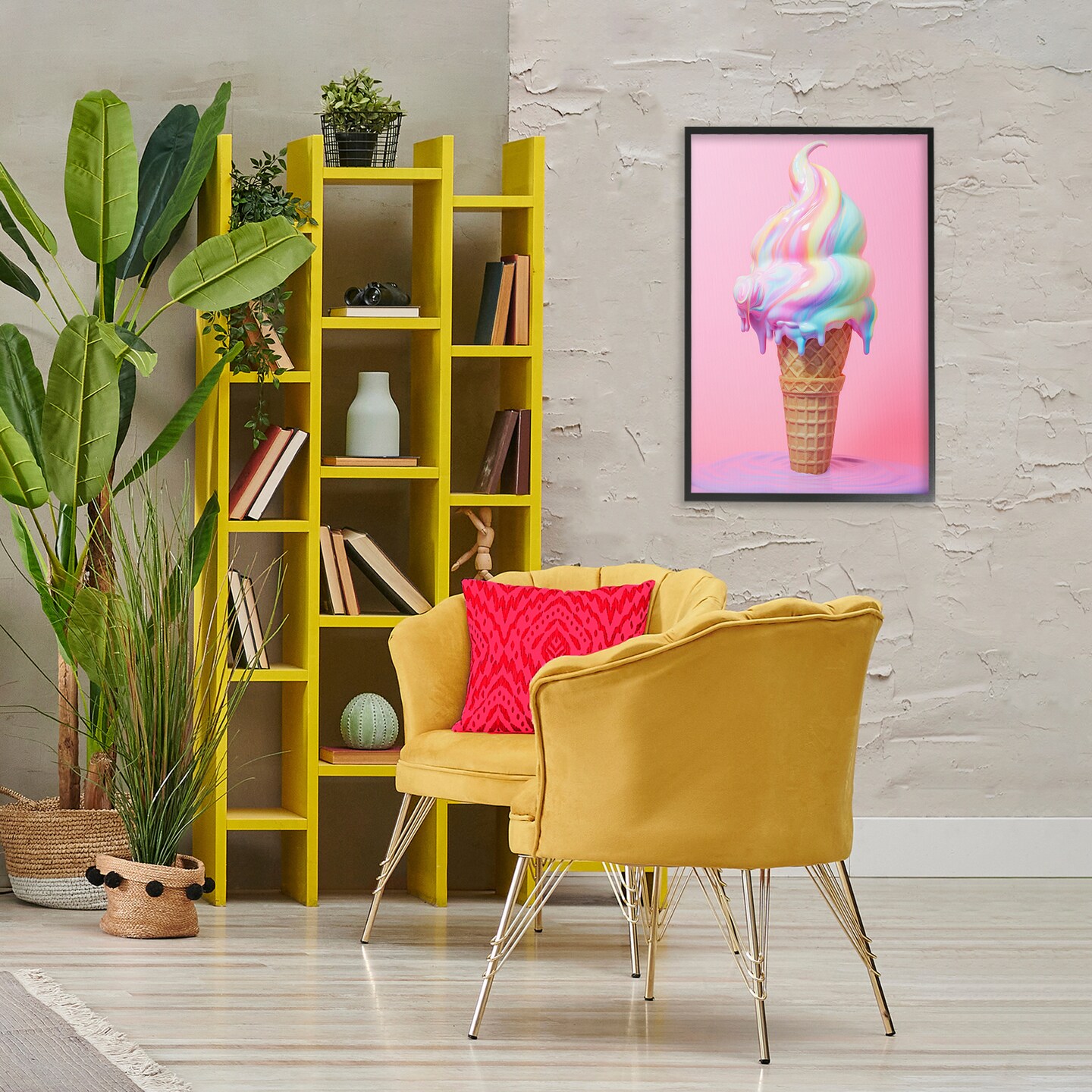 Stupell Industries Dripping Pastel Ice Cream Framed Giclee Wall Art Design by Raymond Powers