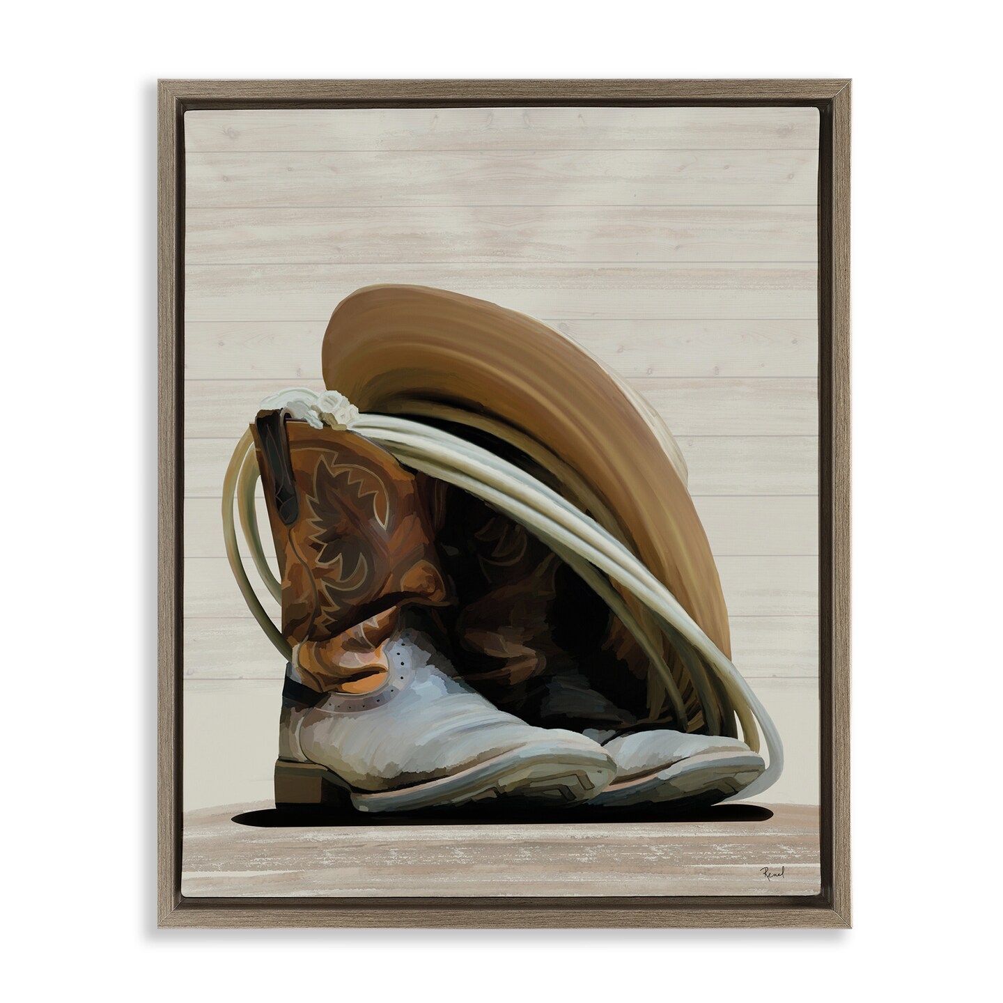 Stupell Industries Cowboy Gear on Beige Framed Floater Canvas Wall Art Design by Renel Peters