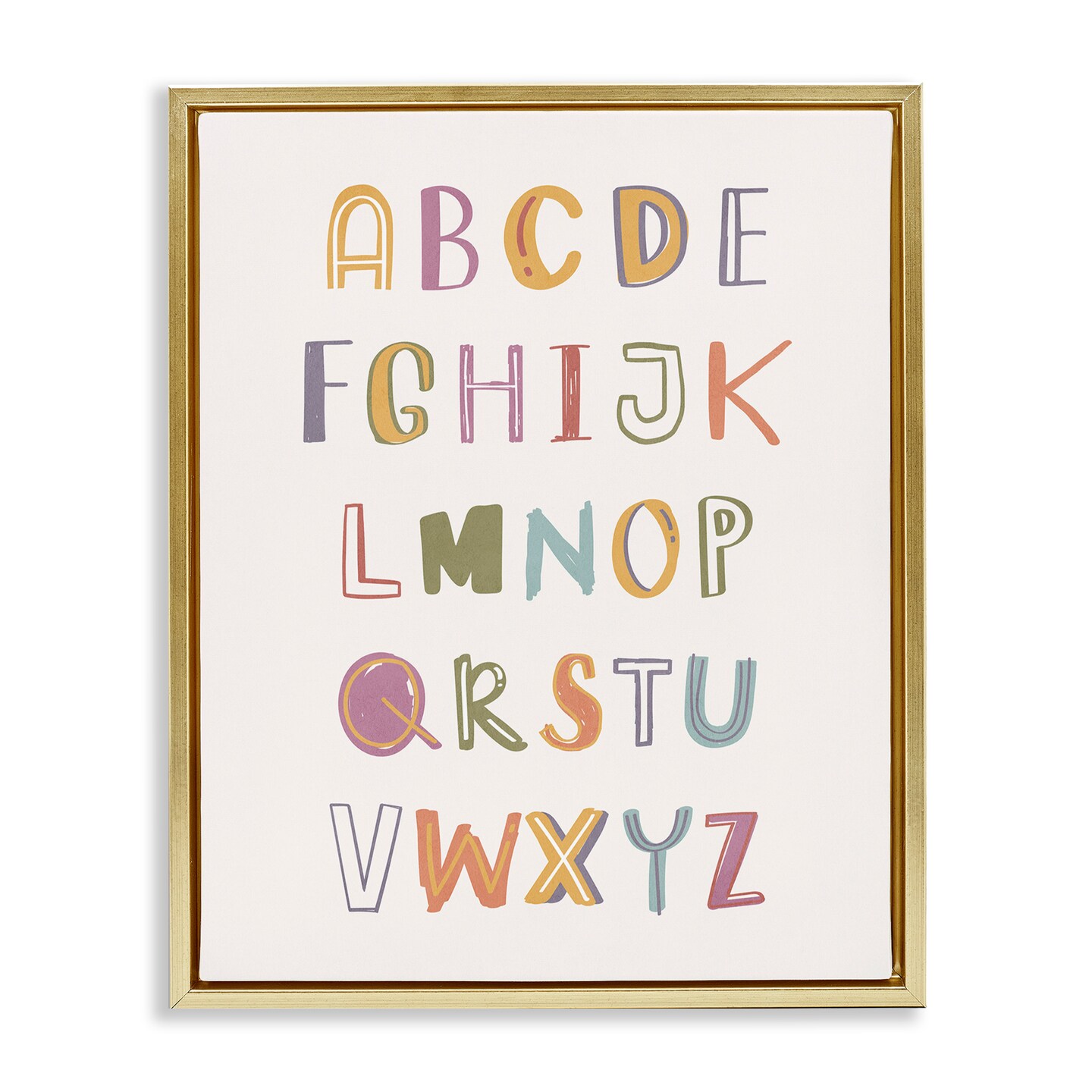 Stupell Industries Soft Doodle Alphabet Framed Floater Canvas Wall Art ...