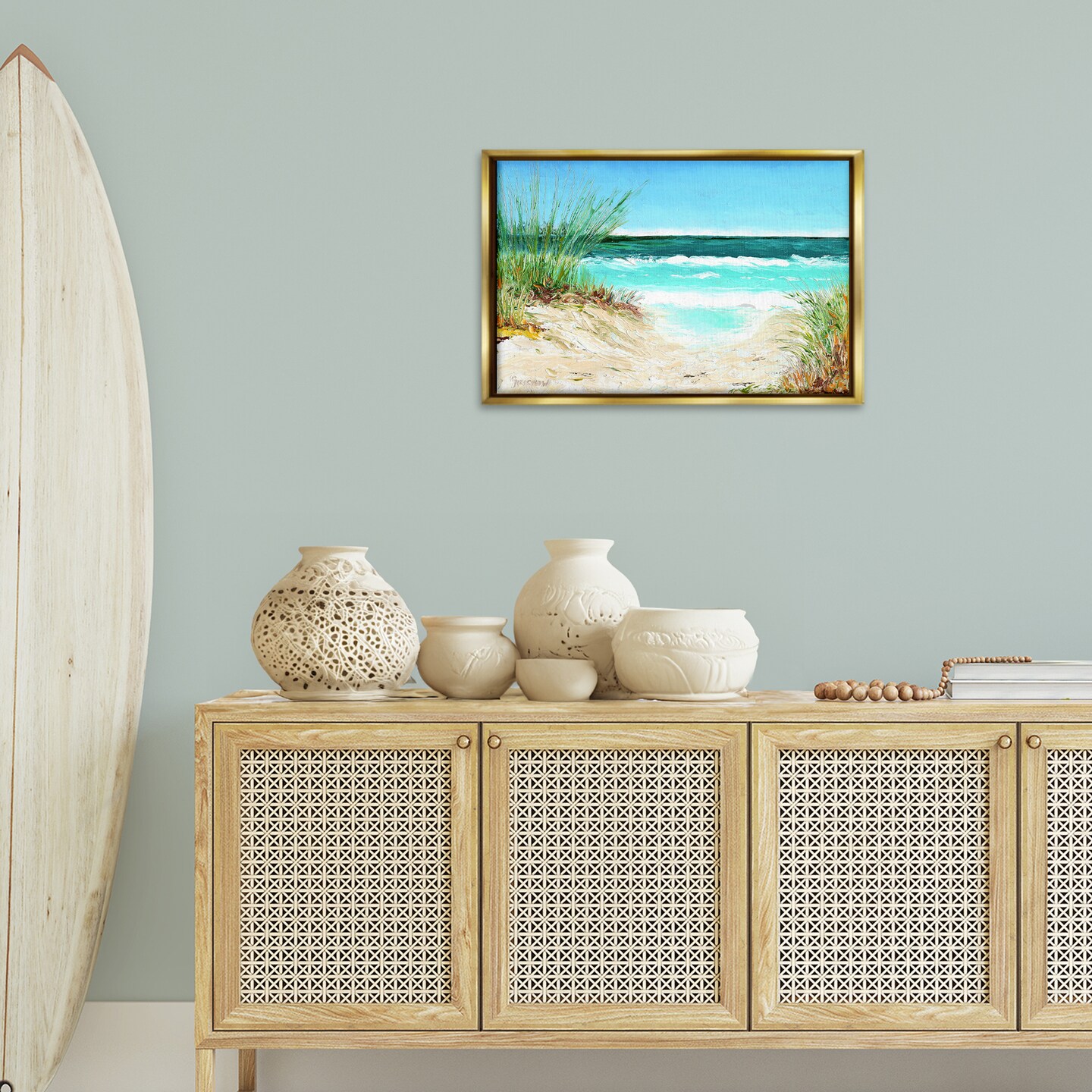 Stupell Industries Tropical Beach View Framed Floater Canvas Wall Art Design by Christine Reichow