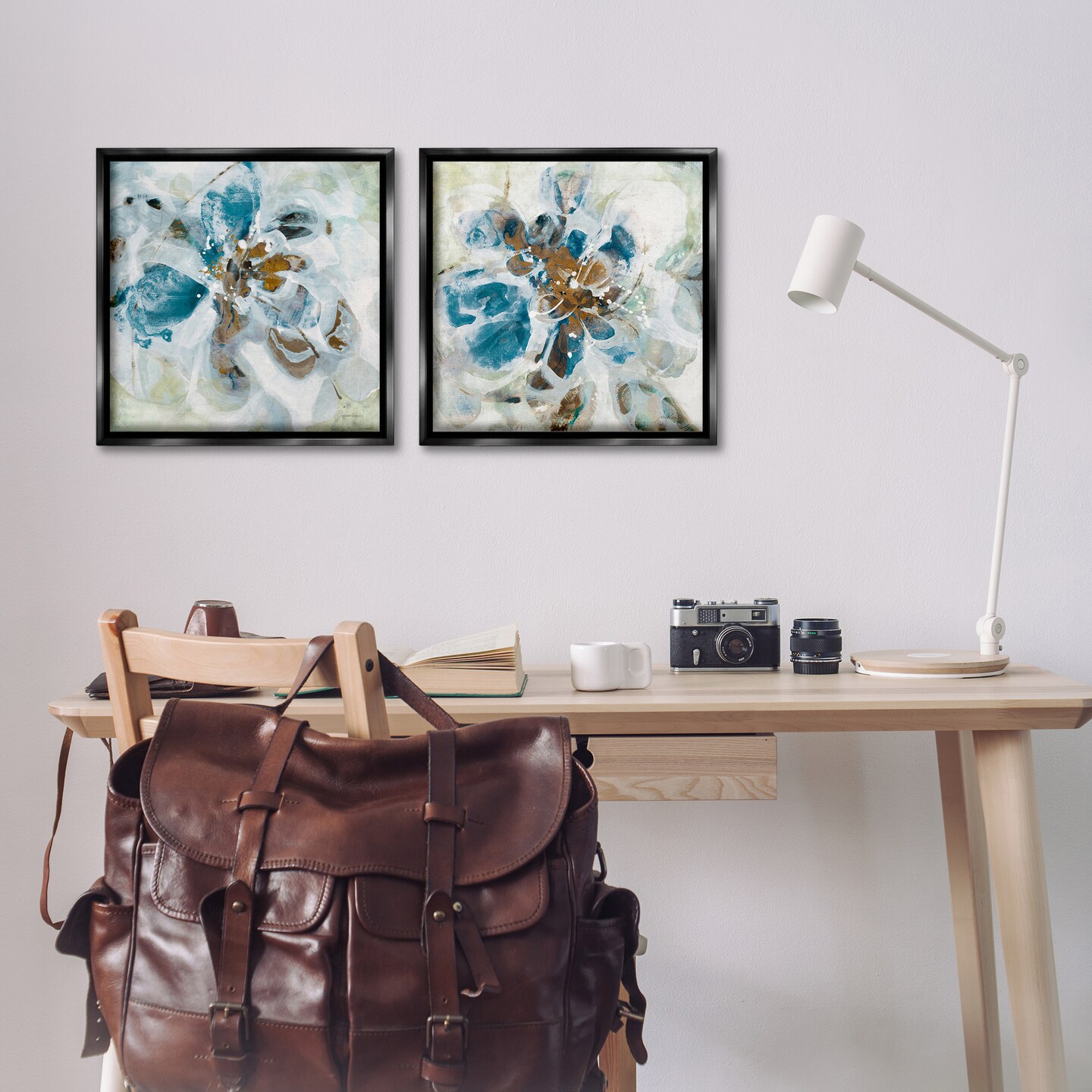 Stupell Industries Teal Abstract Flower Petals 2 pc Framed Floater Canvas Wall Art Set Design by Liz Jardine