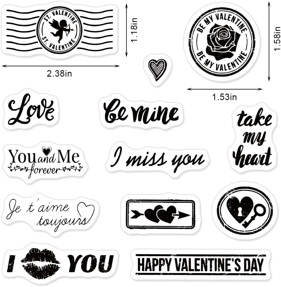 Valentines Rose Heart Clear Stamps for Card Making Decoration and Scrapbooking Supplies, Valentine&#x27;s Day Words with Sentiment Transparent Rubber Stamps for Paper Card Photo Album Crafting Supplies