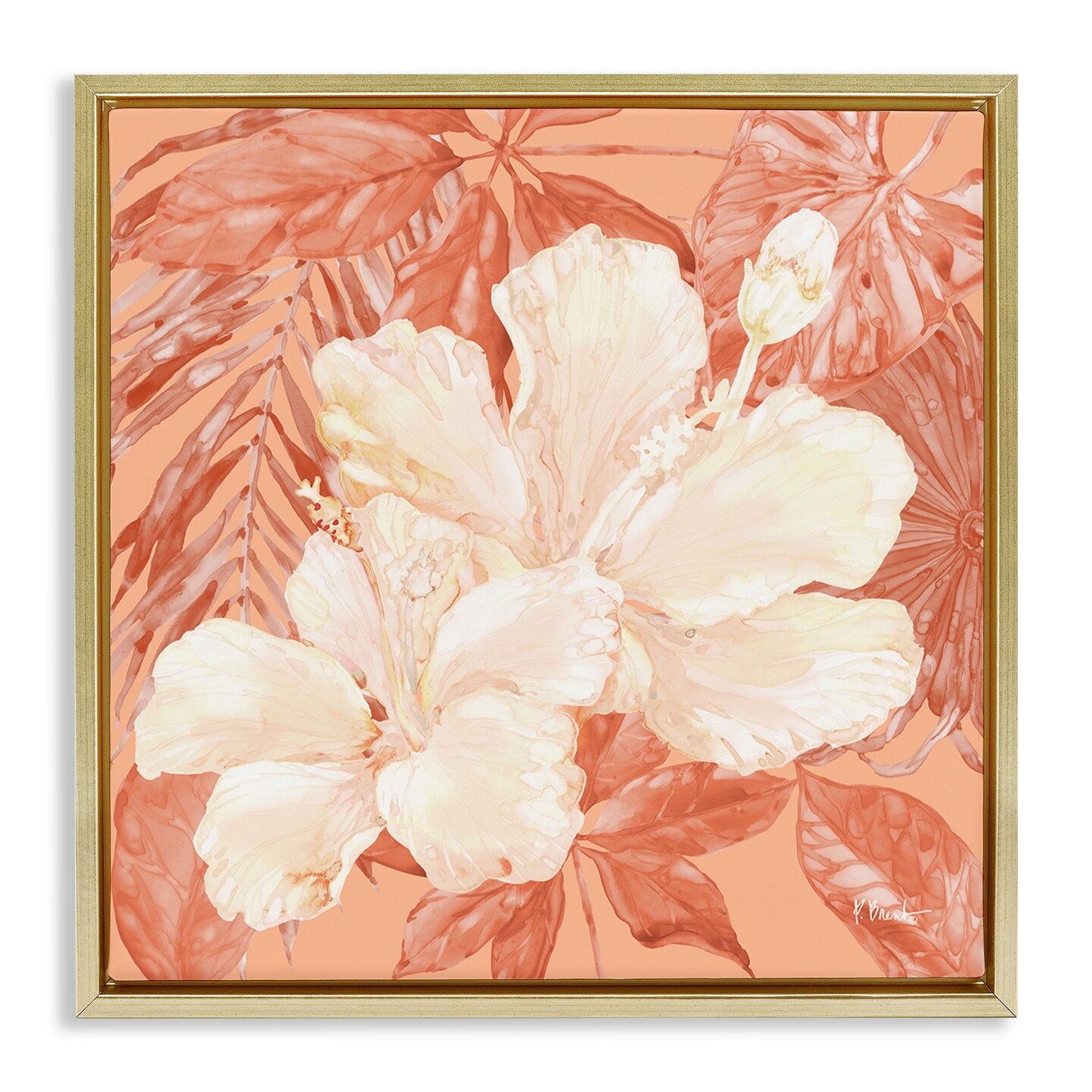 Stupell Industries Hibiscus Flower Bunches Floater Framed Canvas Wall Art Design by Paul Brent