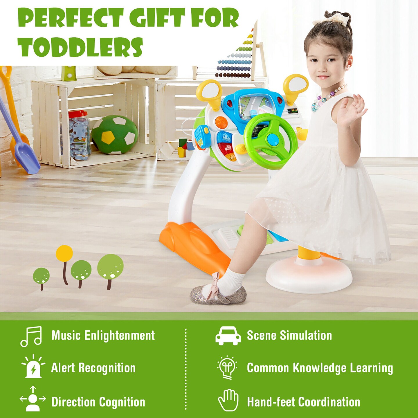 Costway Kids Pretend Ride on Toy Driver Simulation Car Toddler Play Toy Light Sound