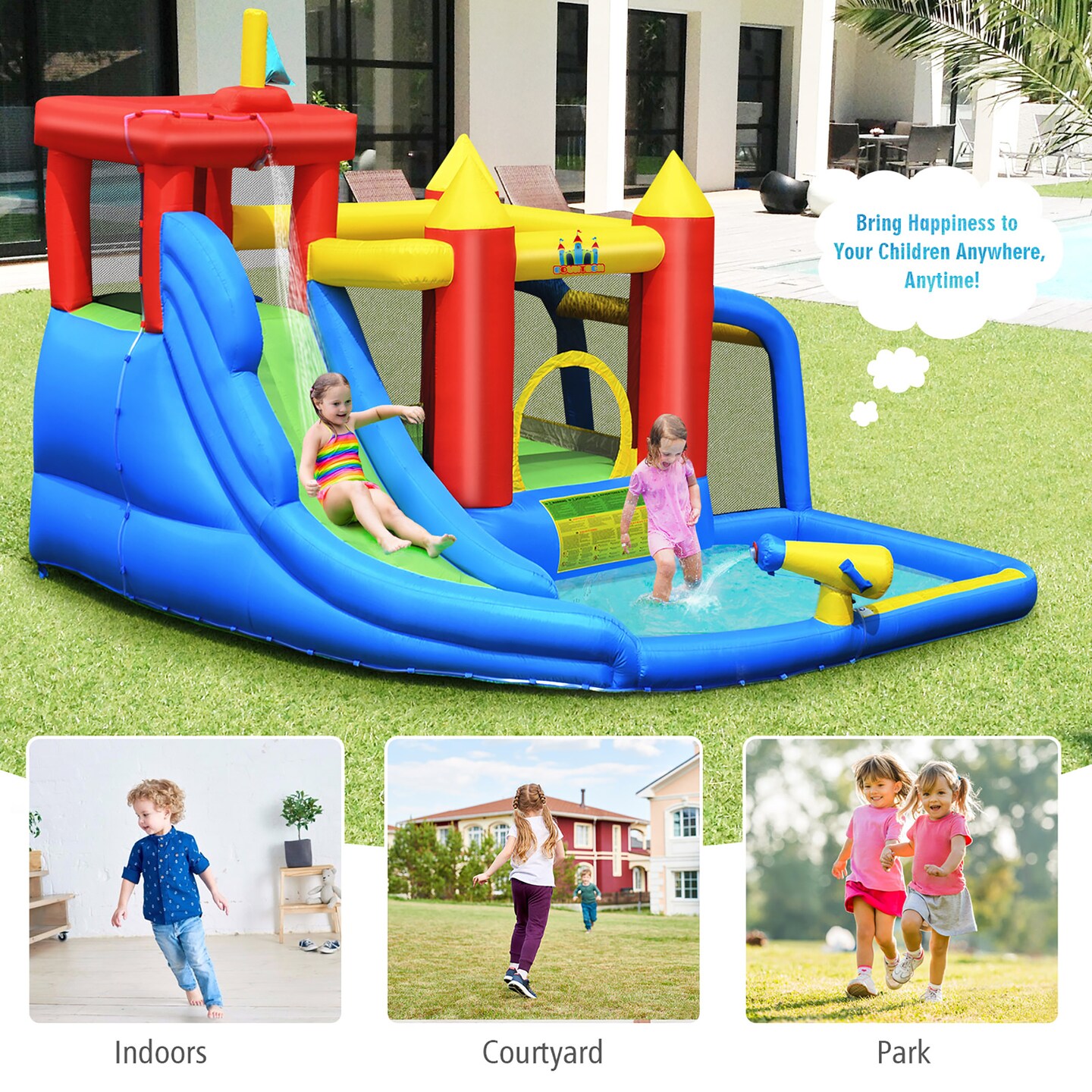 Costway Inflatable Bouncer Water Slide Bounce House Splash Pool