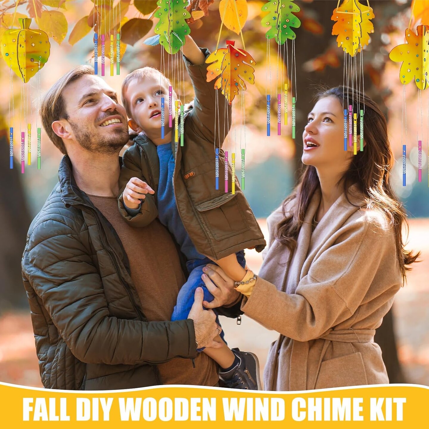 8 Sets Fall Wind Chime Kit 3D Make Your Own Maple Leaf Wind Chime