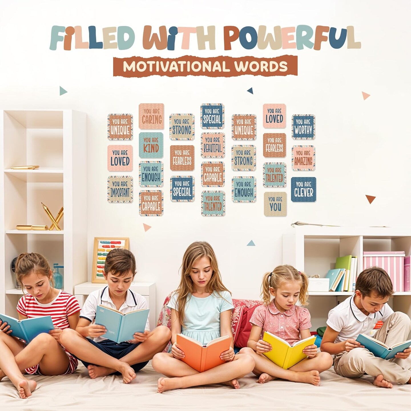 4E's Novelty 32 Pcs Boho Affirmation Wall Decor Classroom, 16 Designs Positive Affirmations Bulletin Board Set, Classroom Affirmation Station for Teacher Supplies Growth Mindset Boho Classrooms Decor