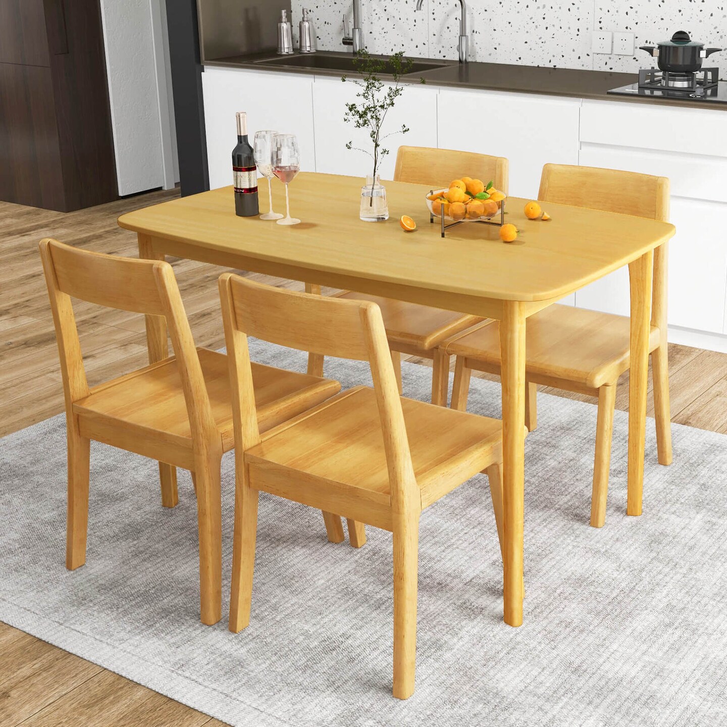Costway 48" Wooden Dining Table Rectangular Farmhouse Kitchen with Solid Rubber Wood Legs Cherry/Natural