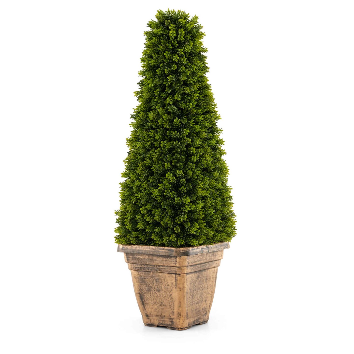 Costway 3 FT Artificial Boxwood Topiary Tree Potted Fake Tree Indoor & Outdoor Faux Tree