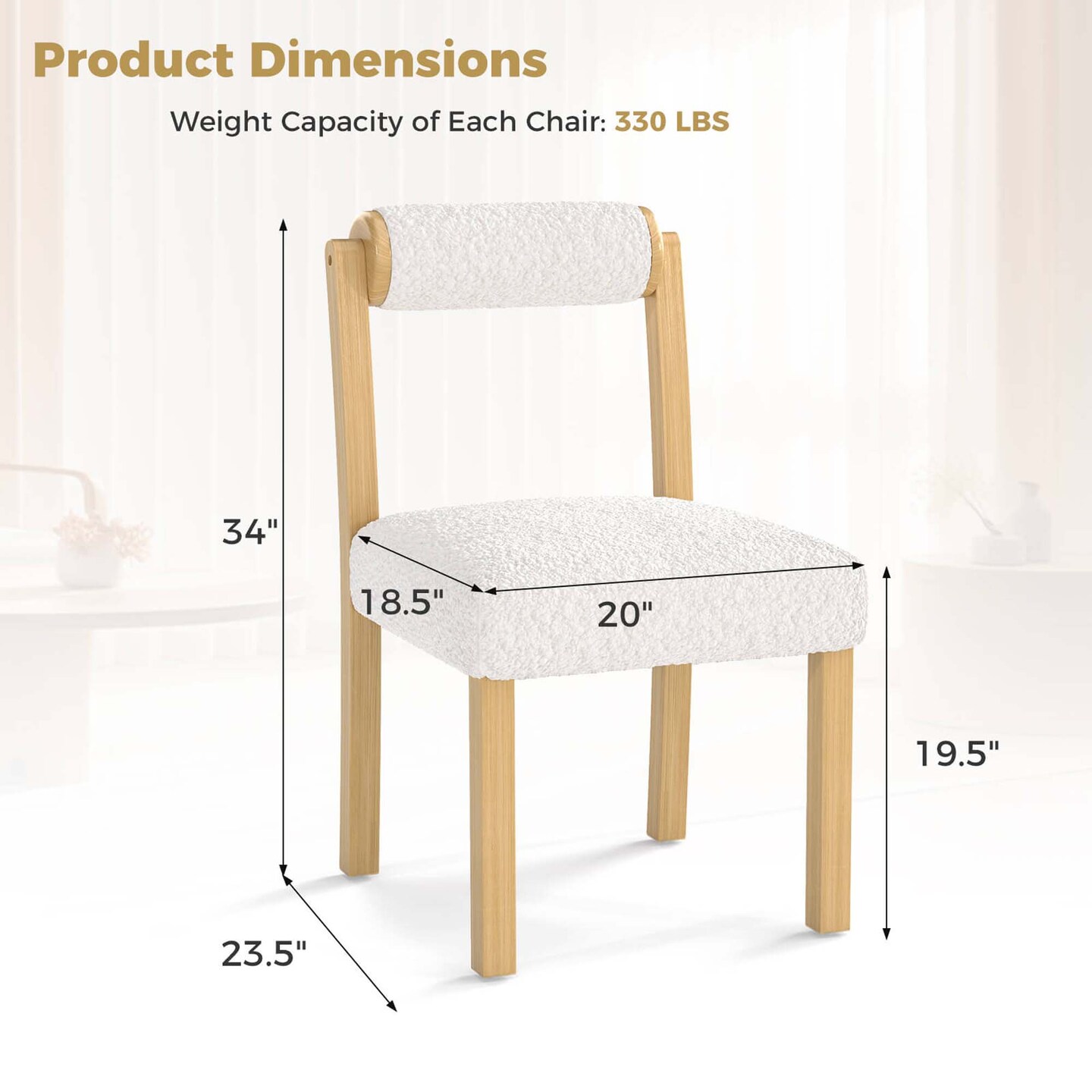 Costway Wooden Dining Chair Set of 2/4 Faux Sherpa Upholstered Kitchen Dining Room Chairs