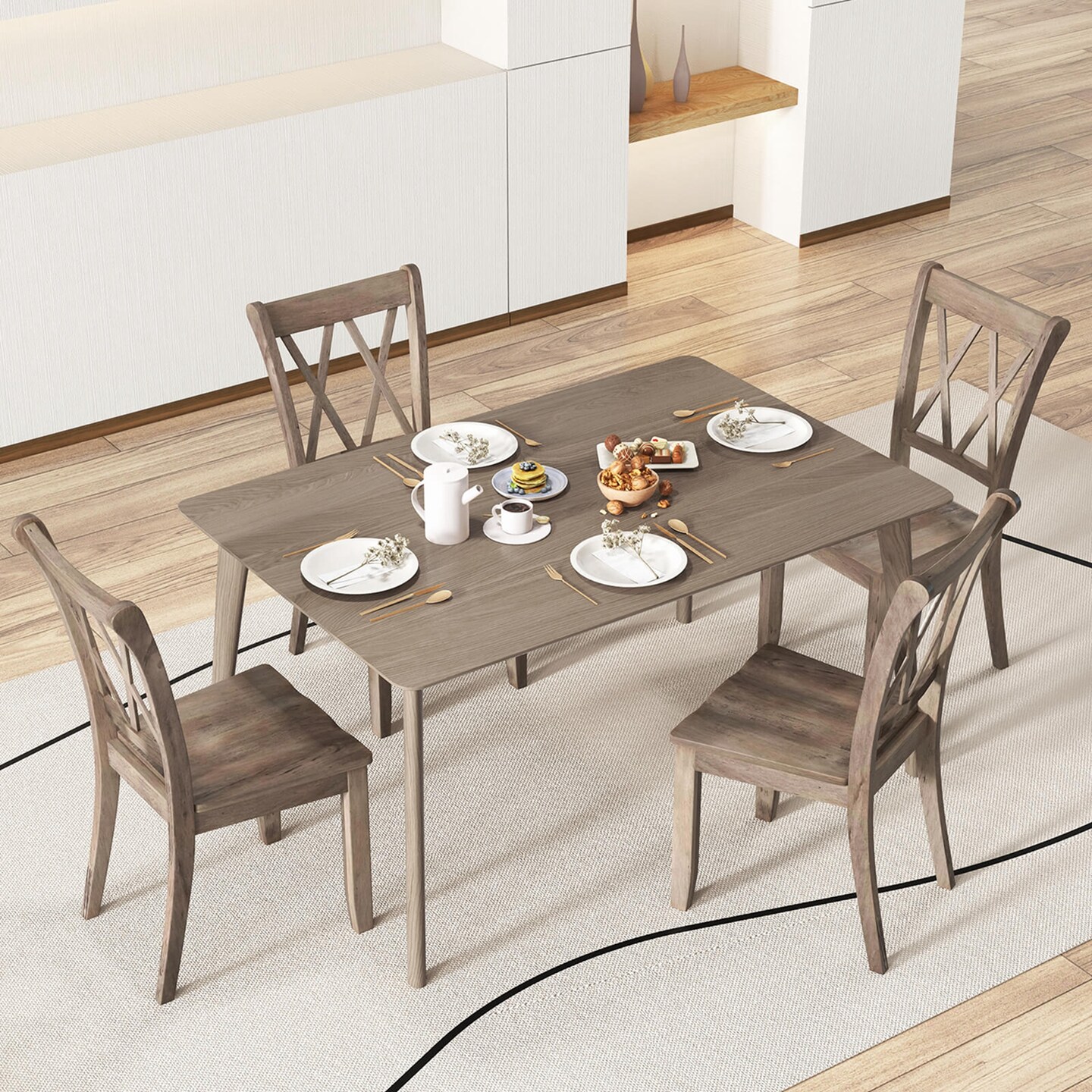 Costway Wooden Dining Chairs Set of 2/4 with Ergonomic Seat Rubber Wood Frame & High Backrest