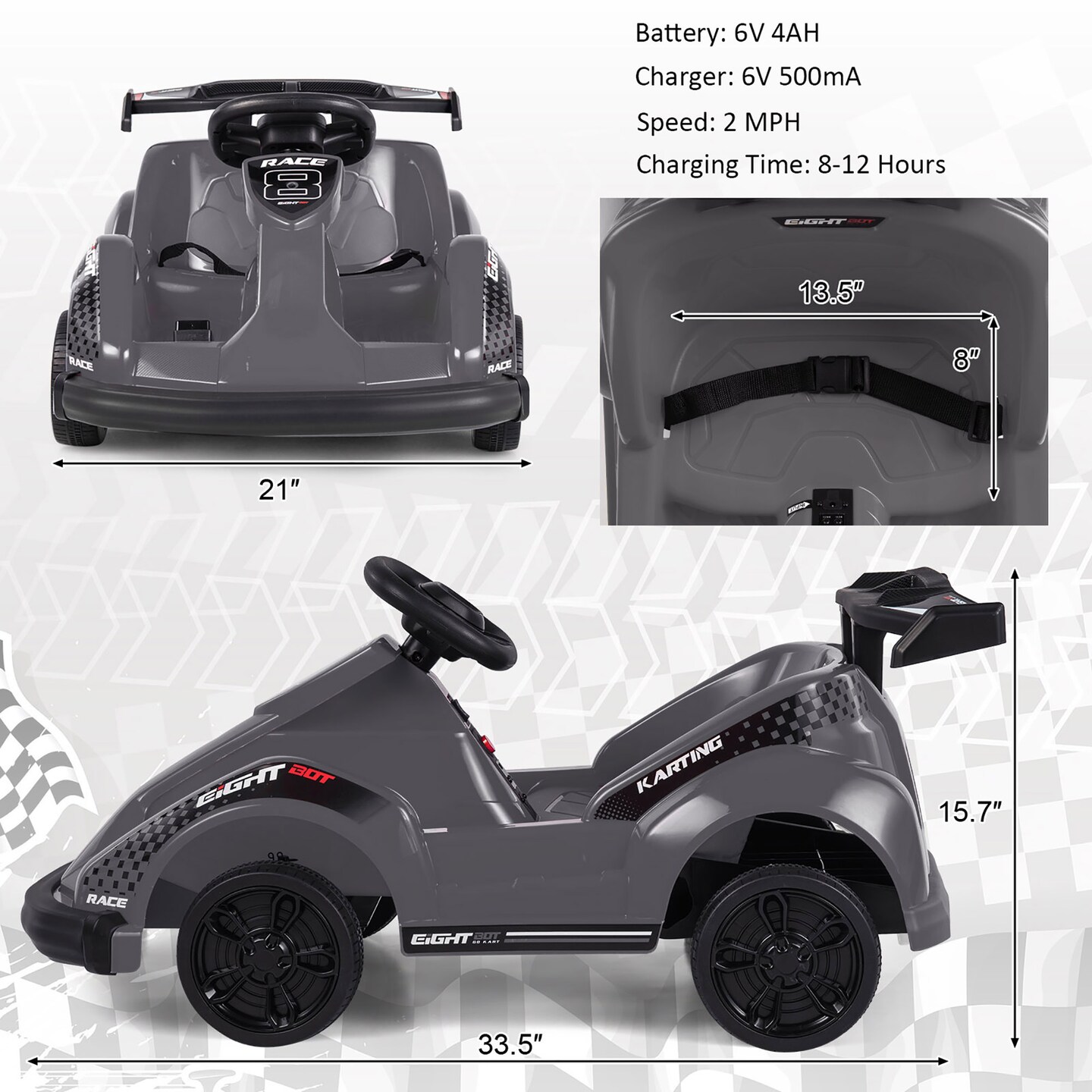 Costway 6V Battery Powered Go Kart Kids Ride On 4 Wheel Racer RC w/ Bumper &#x26; Music