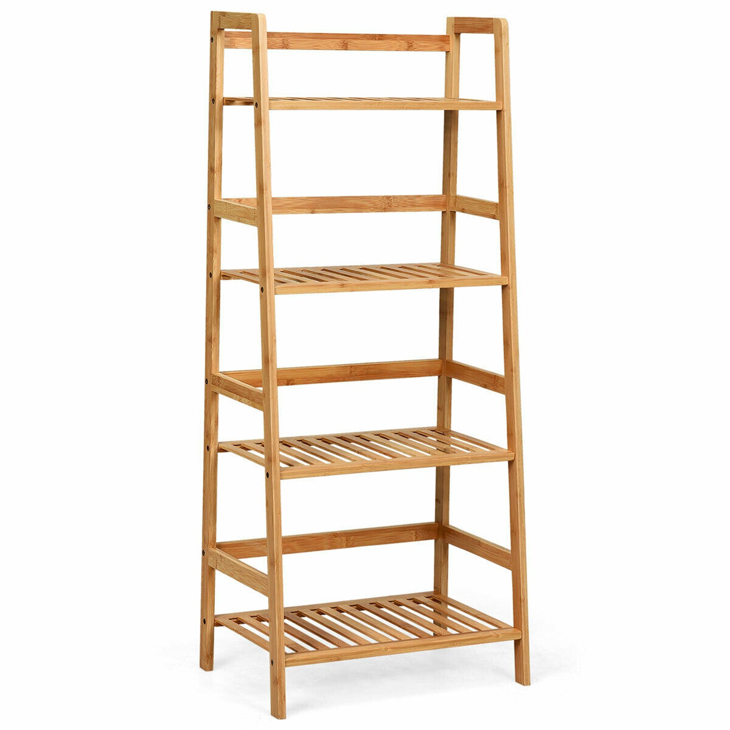Costway 4-Tier Bamboo Ladder Shelf Multipurpose Plant Display Stand Storage Bookshelf