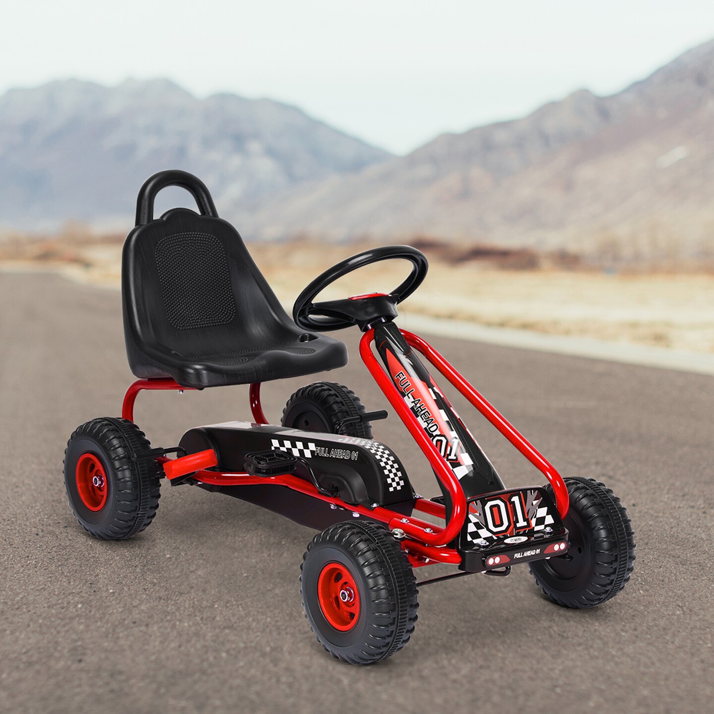 Costway Kids Pedal Go Kart 4 Wheel Ride On Toys w/ Adjustable Seat & Handbrake