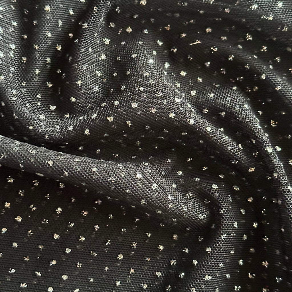 1 Yard Black Silver Sparkling Black Nylon Glitter Mesh Fabric For Dancewear Cosplay Yoga Tops 60" Width