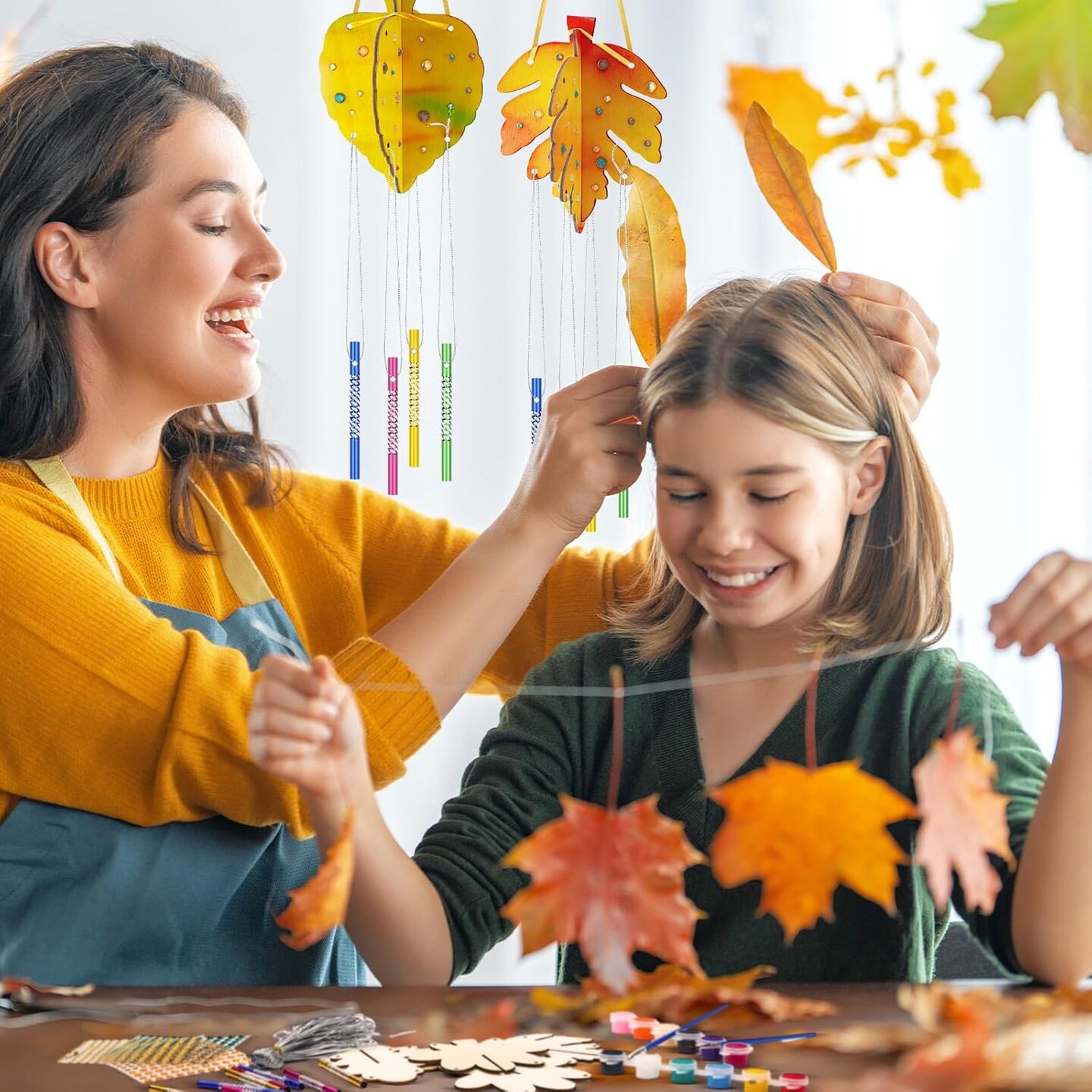 8 Sets Fall Wind Chime Kit 3D Make Your Own Maple Leaf Wind Chime