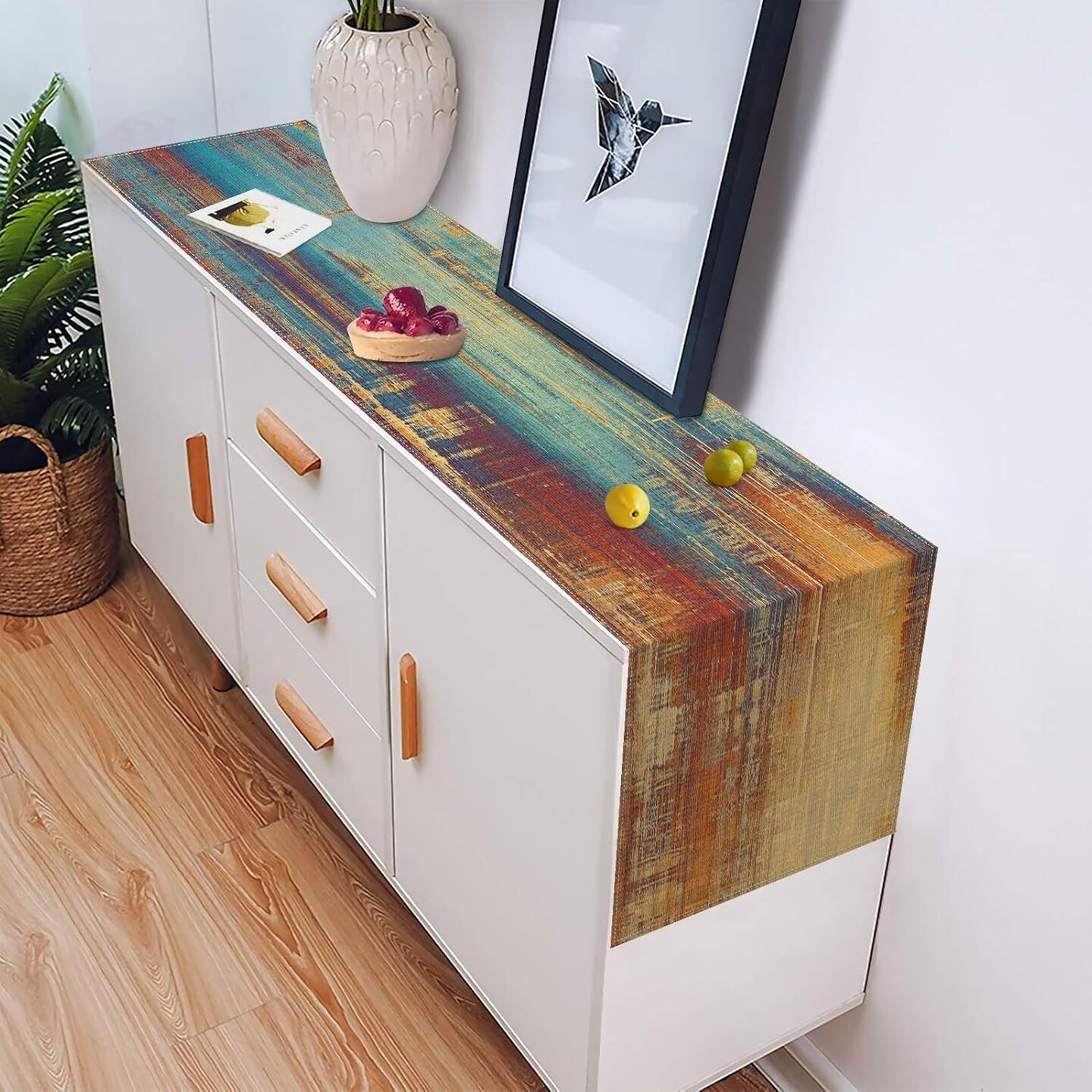 Abstract Messy Rust Table Runner -Blue & Orange (Abstract Blue Orange)