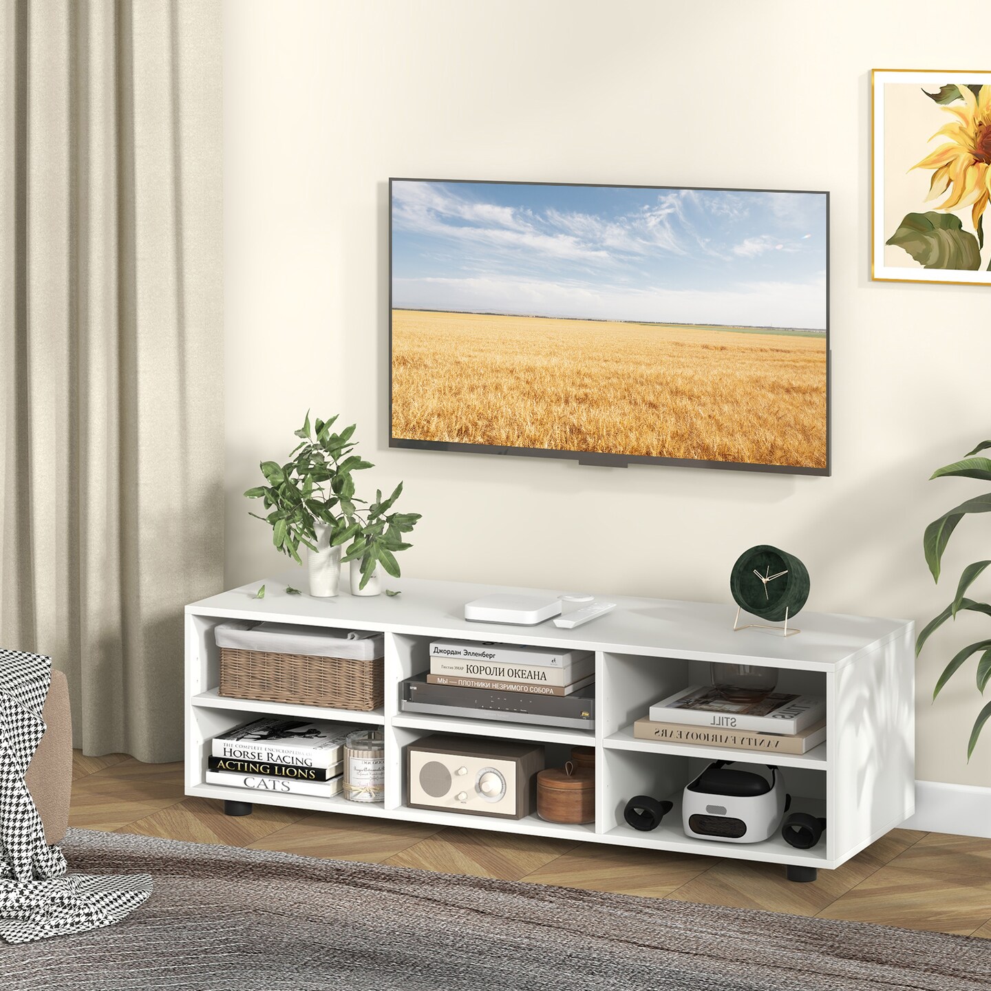 Costway TV Stand TV Console Cabinet 6-Cubby Media Console Entertainment Center with Adjustable Shelves