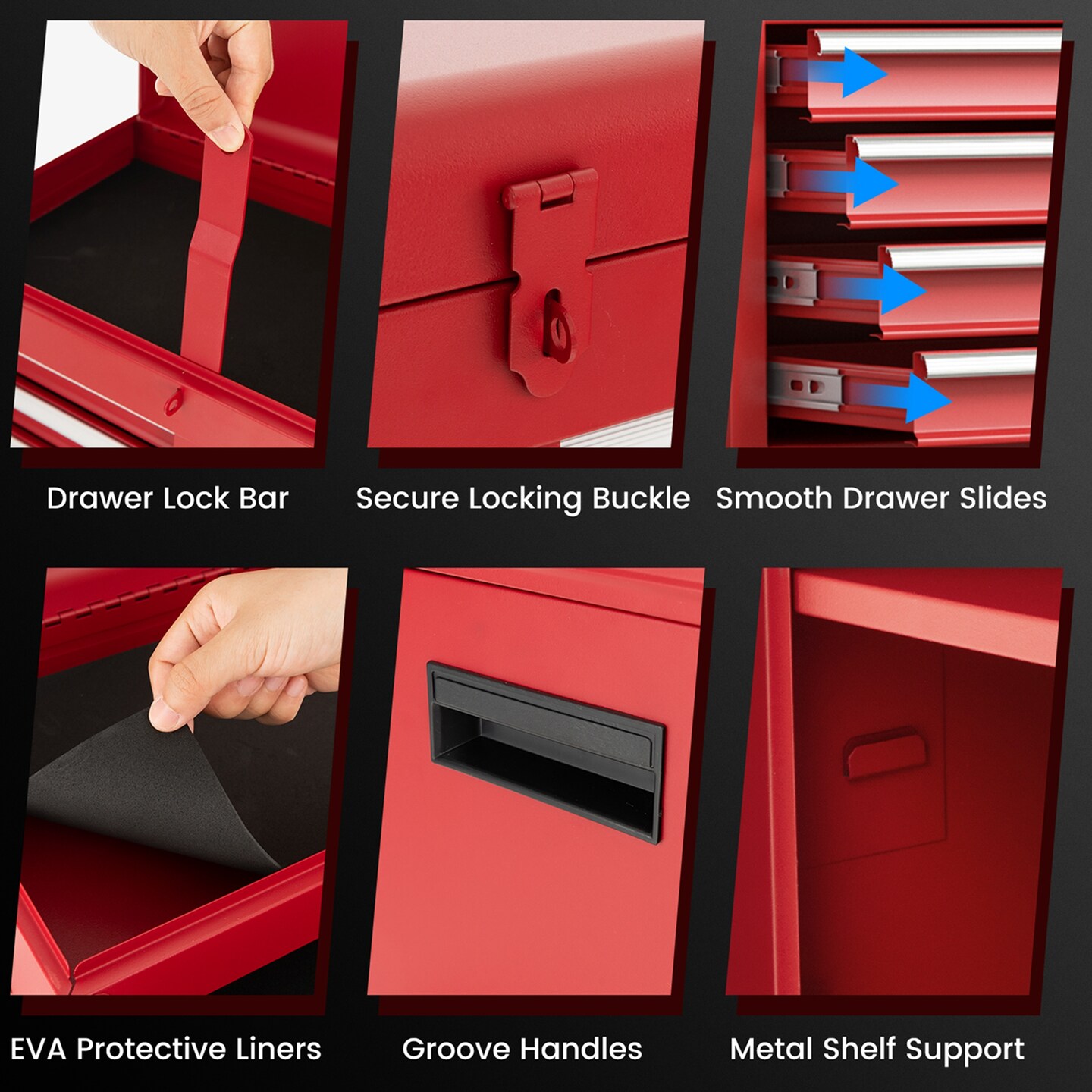 2 in 1 Tool Chest & Cabinet with 5 Sliding Drawers Rolling Garage Organizer