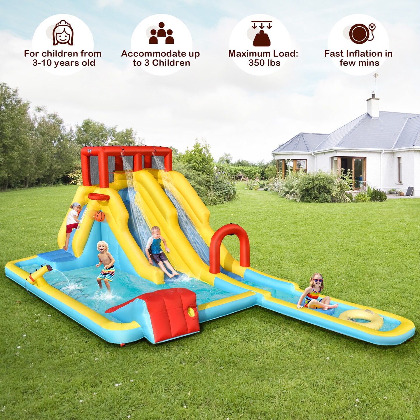 Costway 7 in 1 Inflatable Dual Slide Water Park Climbing Bouncer