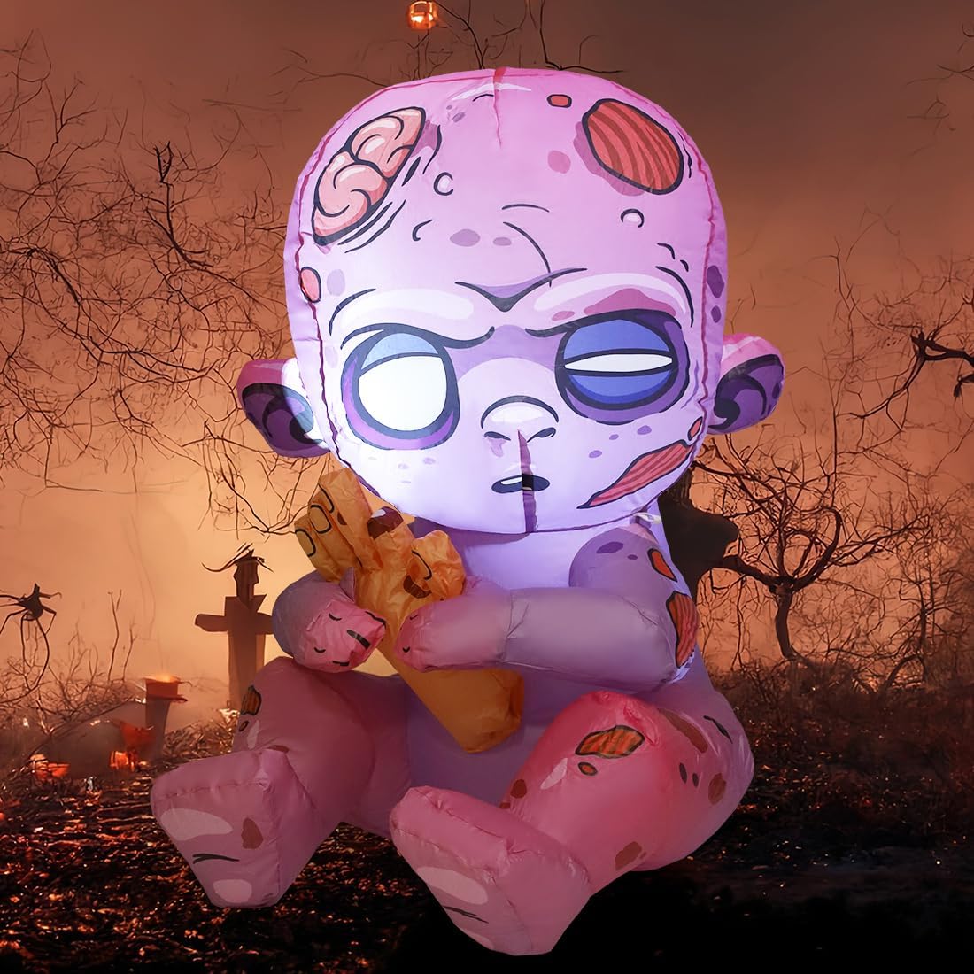 GOOSH 3 FT Halloween Inflatables Zombie Baby Outdoor Decorations Blow Up Yard with Built-in LEDs