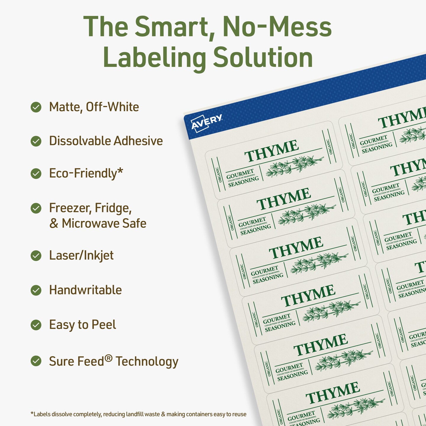 Avery Dissolvable Labels, 1&#x22; x 2-5/8&#x22; Rectangle
