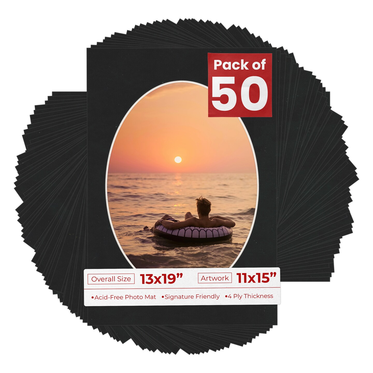 Black Suede Mat Board for 13x19 Frames - Oval Opening for 11x15 Photos