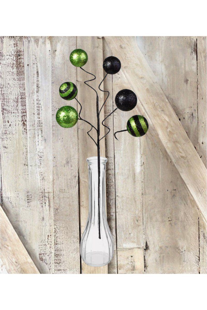 19&#x22; Stripe Solid Glitter Ball Spray: Black/Lime Green