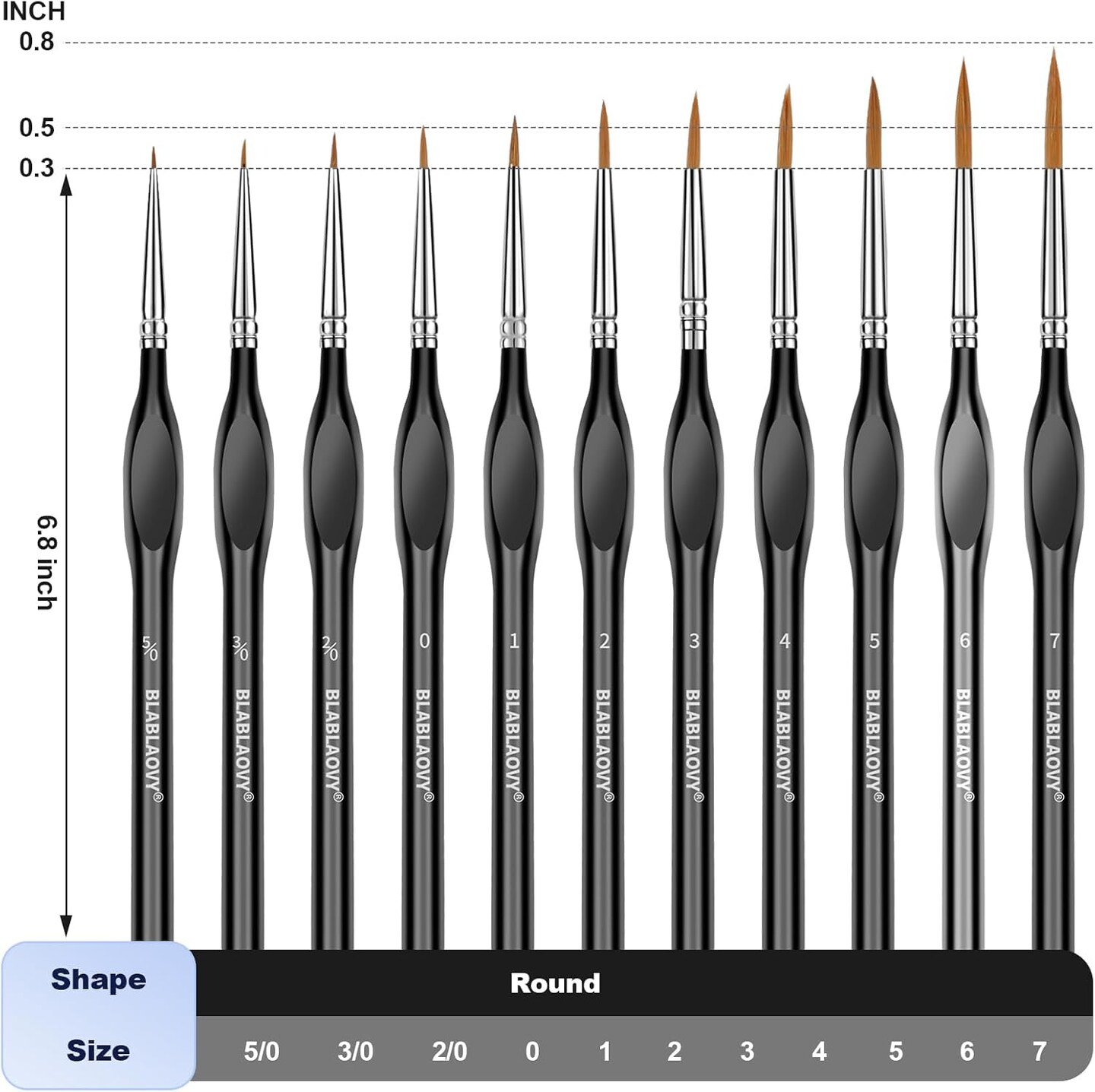 11 Pcs Miniature Paint Brushes - Black