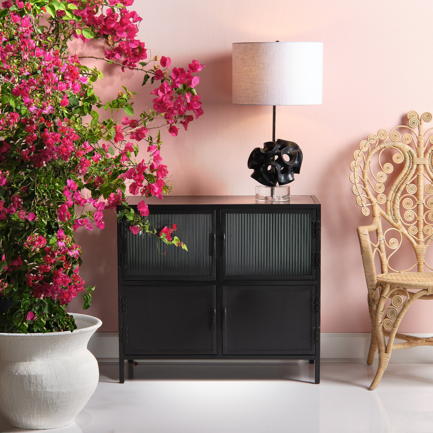 Jamie Young Company Hand-Forged 4-Door Side Table Cabinet - 33.5&#x22; - Black